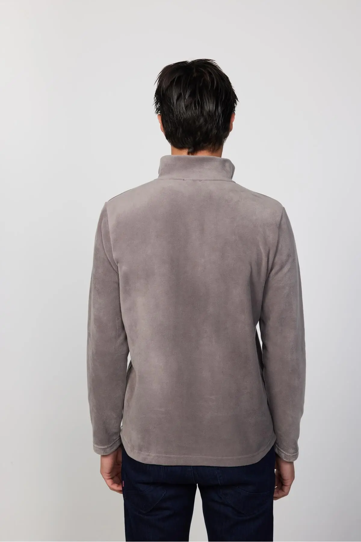 Erkek Standart Fit Rahat Kesim Tüylenme Yapmayan Soğuk Geçirmez Gri Dik Yaka Polar Sweatshirt