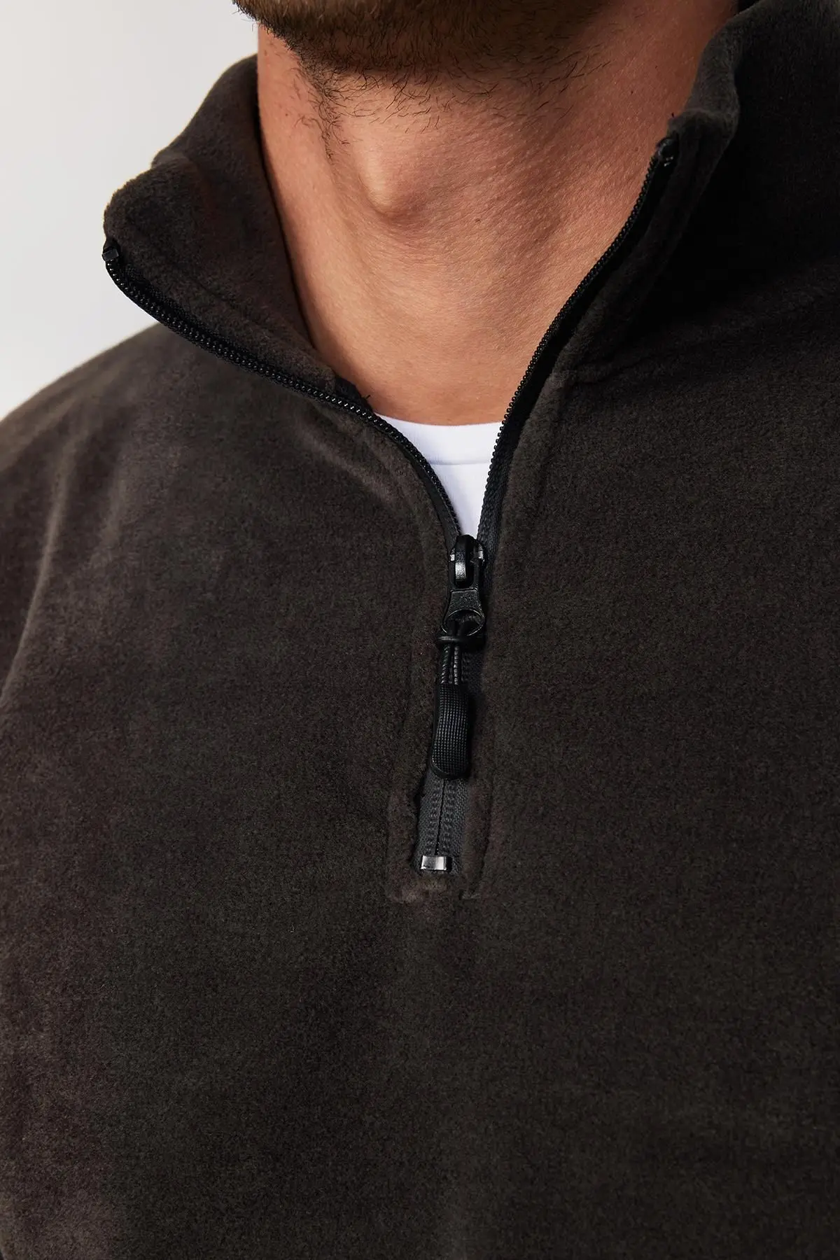Erkek Standart Fit Rahat Kesim Tüylenme Yapmayan Soğuk Geçirmez Füme Dik Yaka Polar Sweatshirt