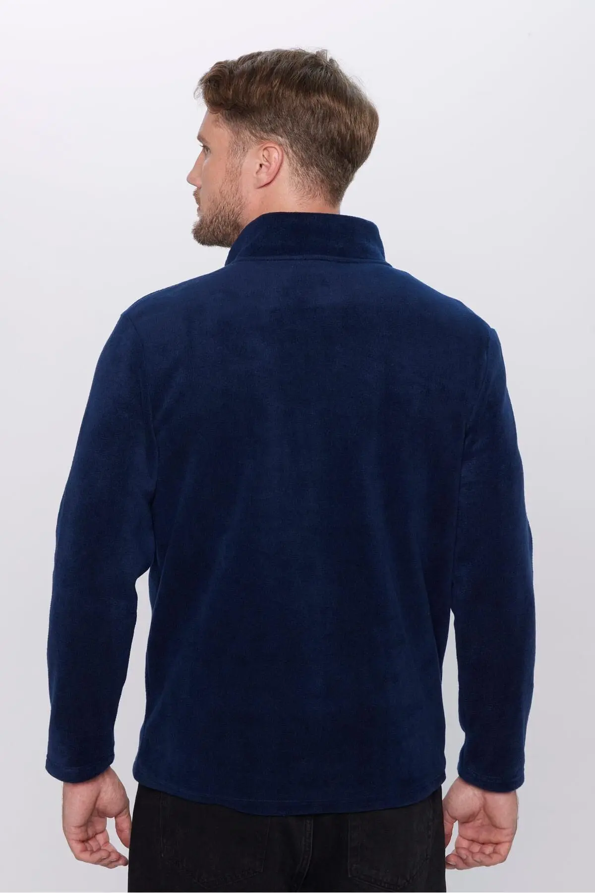 Erkek Standart Fit Rahat Kesim Tüylenme Yapmayan Soğuk Geçirmez Lacivert Dik Yaka Polar Sweatshirt