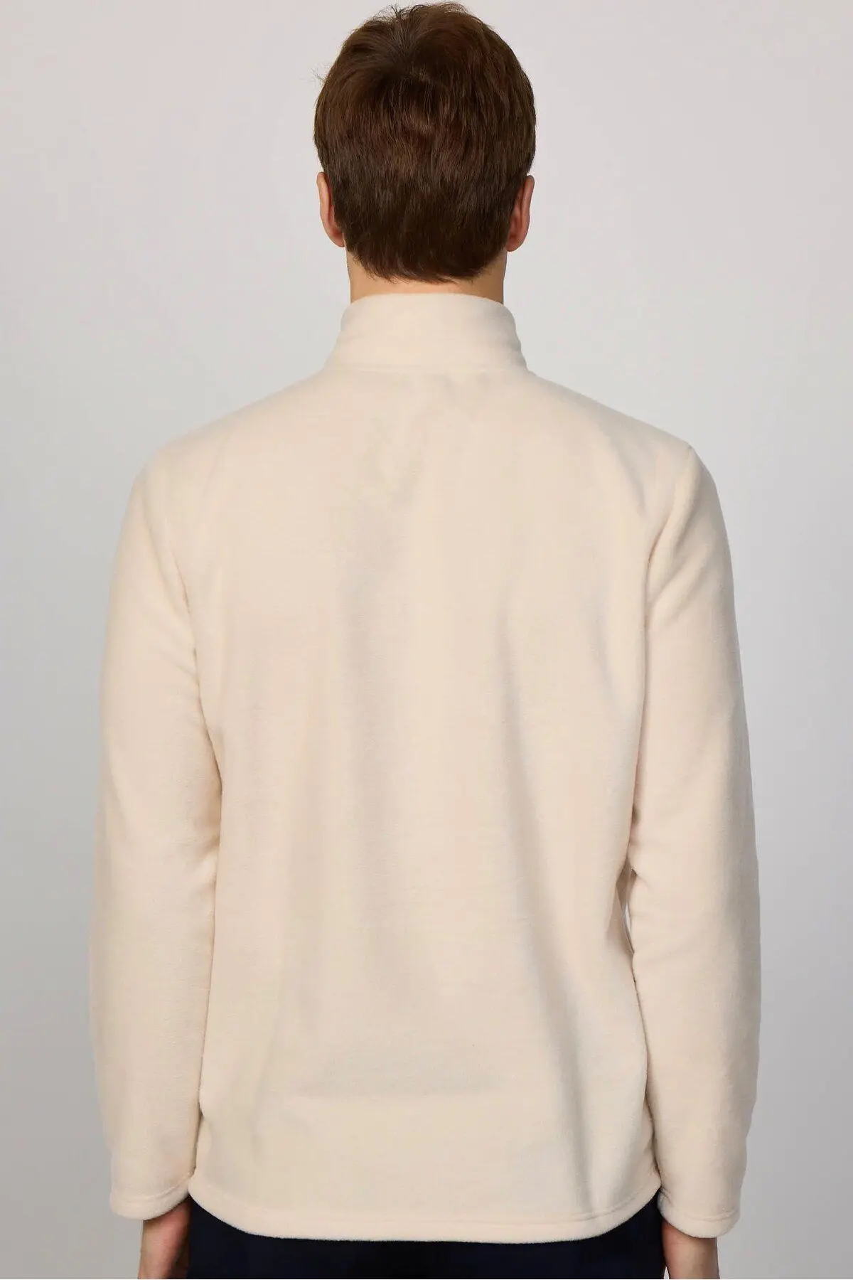 Erkek Standart Fit Rahat Kesim Tüylenme Yapmayan Soğuk Geçirmez Bej Dik Yaka Polar Sweatshirt