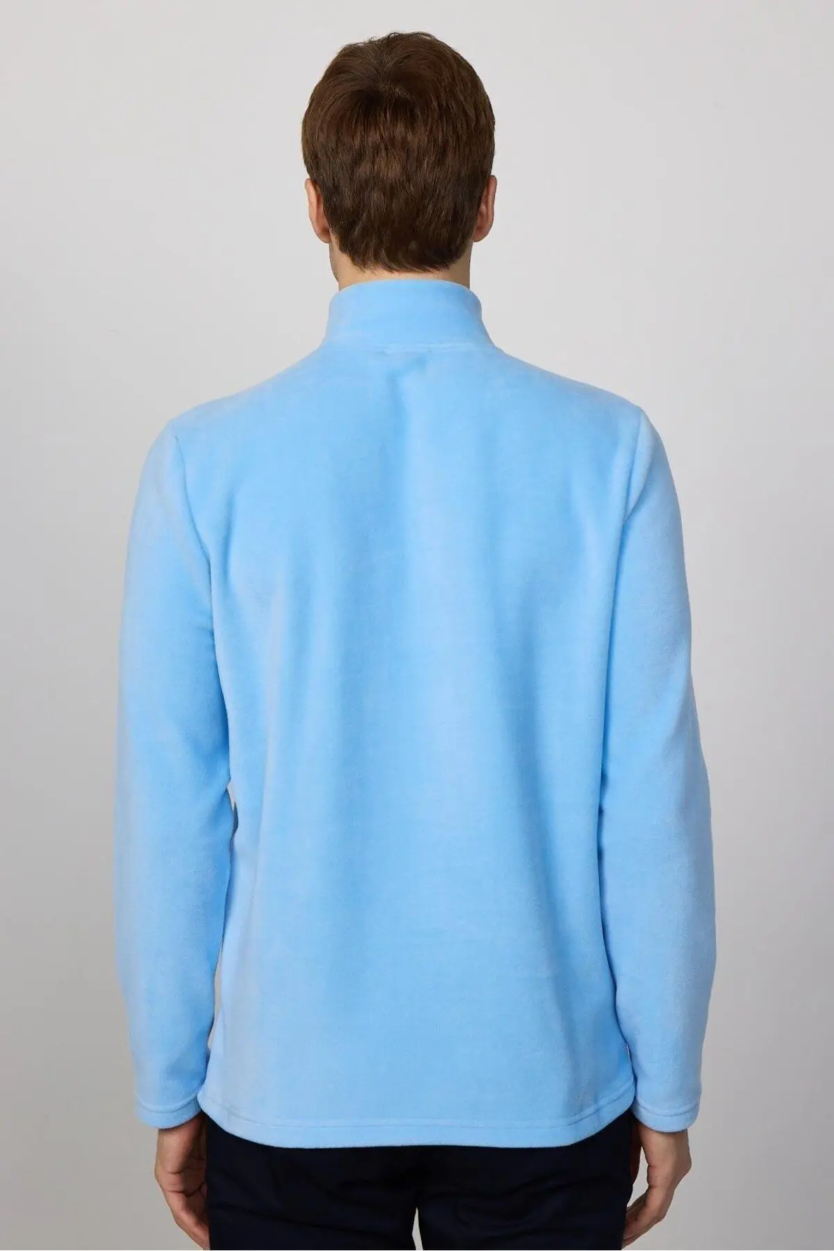 Erkek Standart Fit Rahat Kesim Tüylenme Yapmayan Soğuk Geçirmez Bebe Mavi Dik Yaka Polar Sweatshirt