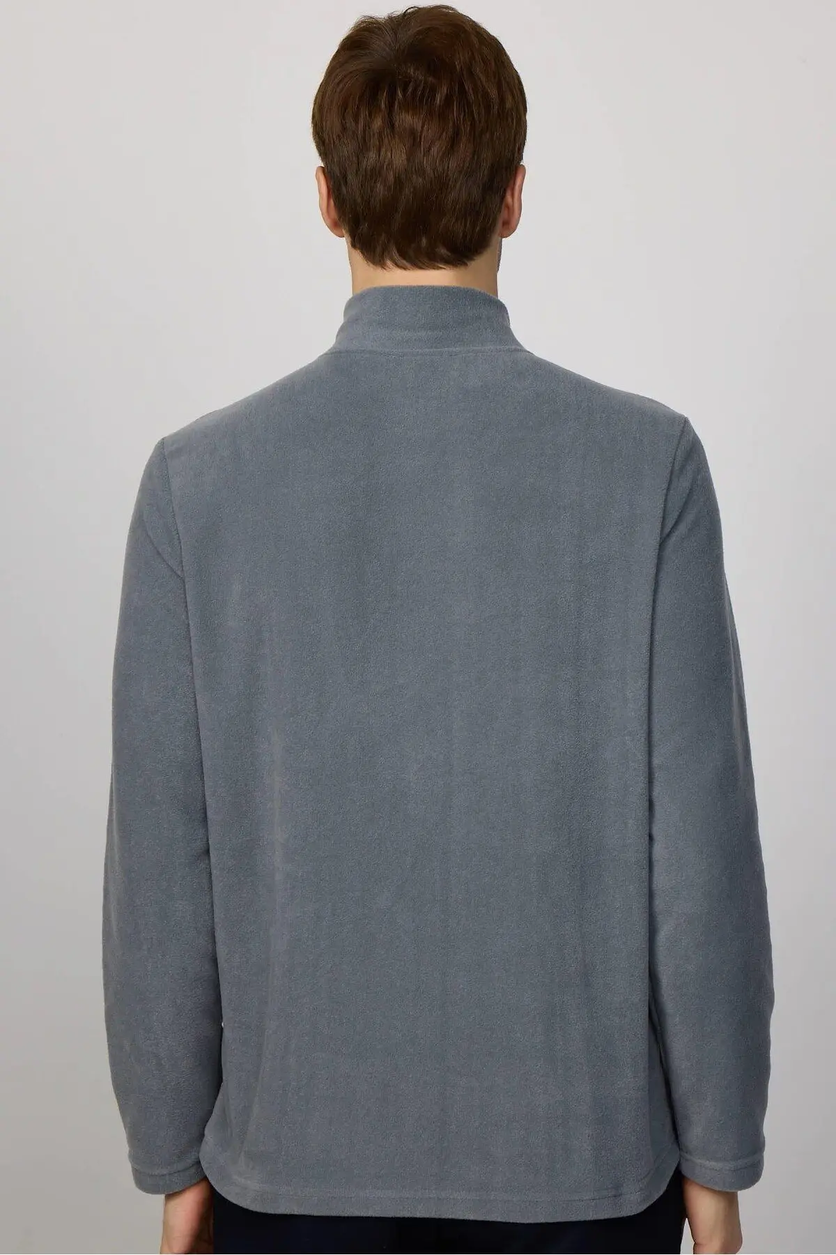Erkek Standart Fit Rahat Kesim Tüylenme Yapmayan Soğuk Geçirmez Gri Dik Yaka Polar Sweatshirt