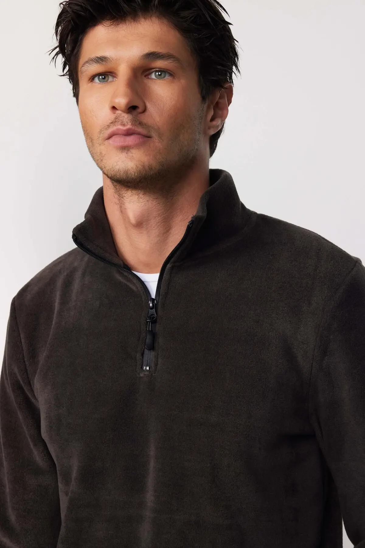Erkek Standart Fit Rahat Kesim Tüylenme Yapmayan Soğuk Geçirmez Füme Dik Yaka Polar Sweatshirt
