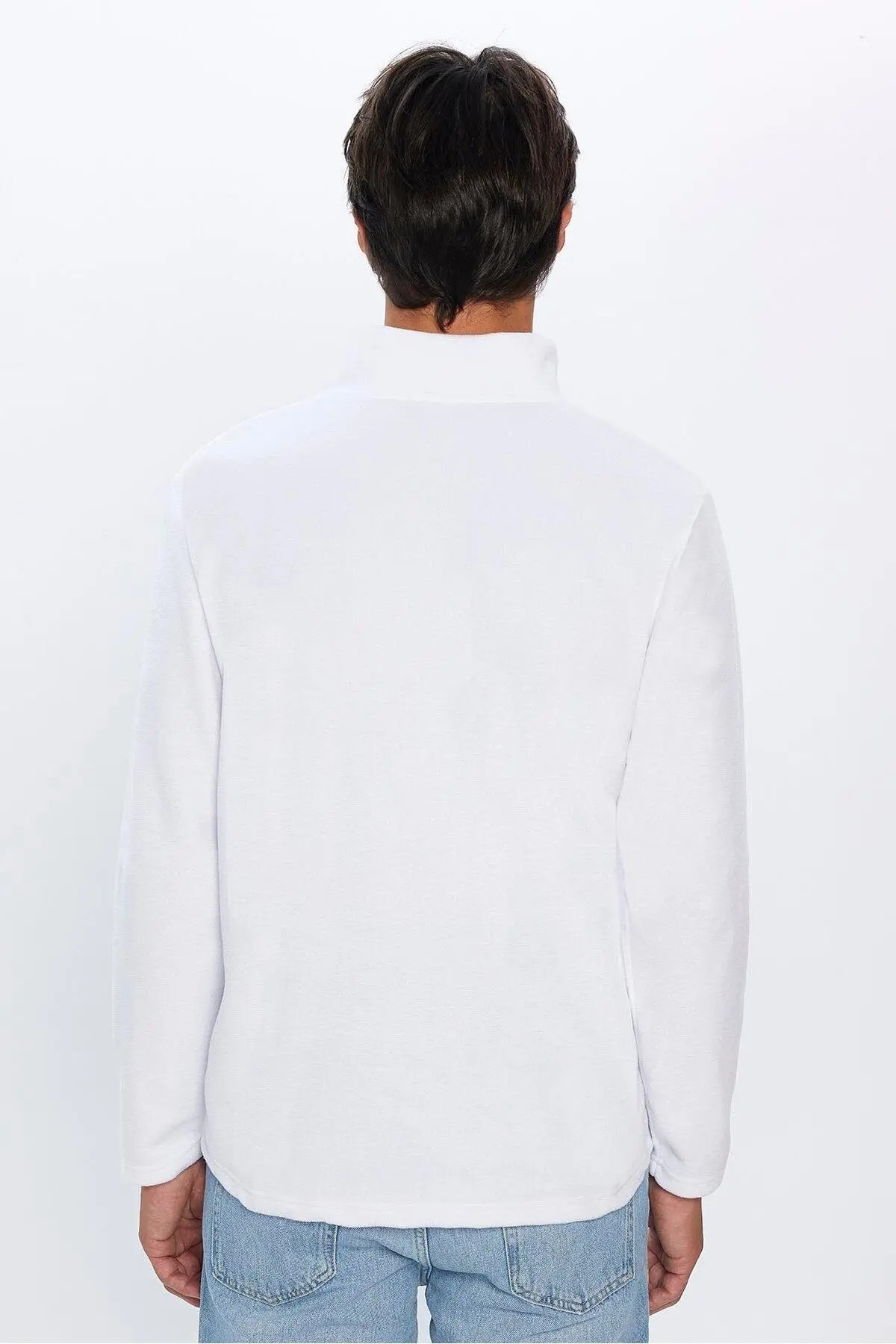 Erkek Standart Fit Rahat Kesim Tüylenme Yapmayan Soğuk Geçirmez Ekru Dik Yaka Polar Sweatshirt
