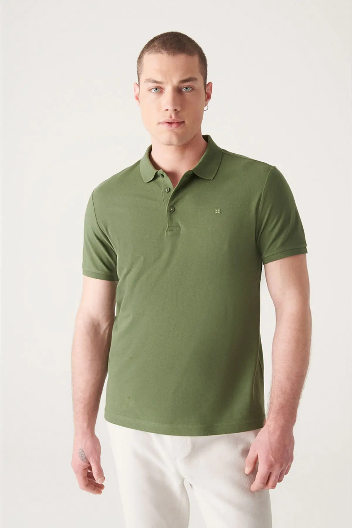 Erkek Haki Polo Yaka T-shirt %100 Pamuk Serin Tutan Regular Fit E001004