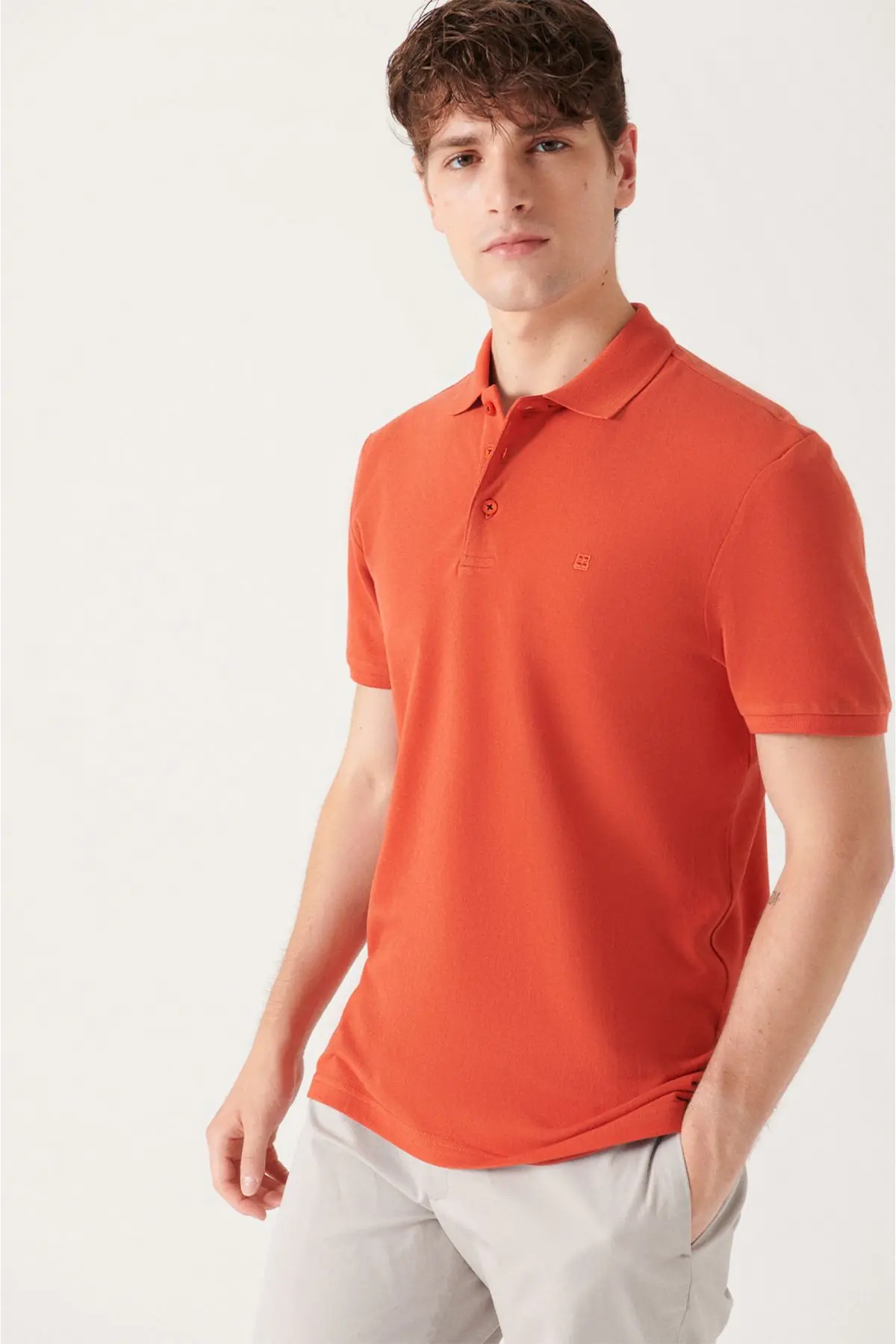Erkek Koyu Turuncu Polo Yaka T-shirt %100 Pamuk Serin Tutan Regular Fit E001004