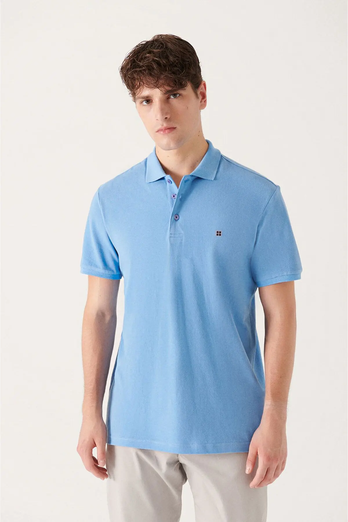 Erkek Mavi Polo Yaka T-shirt %100 Pamuk Serin Tutan Regular Fit E001004