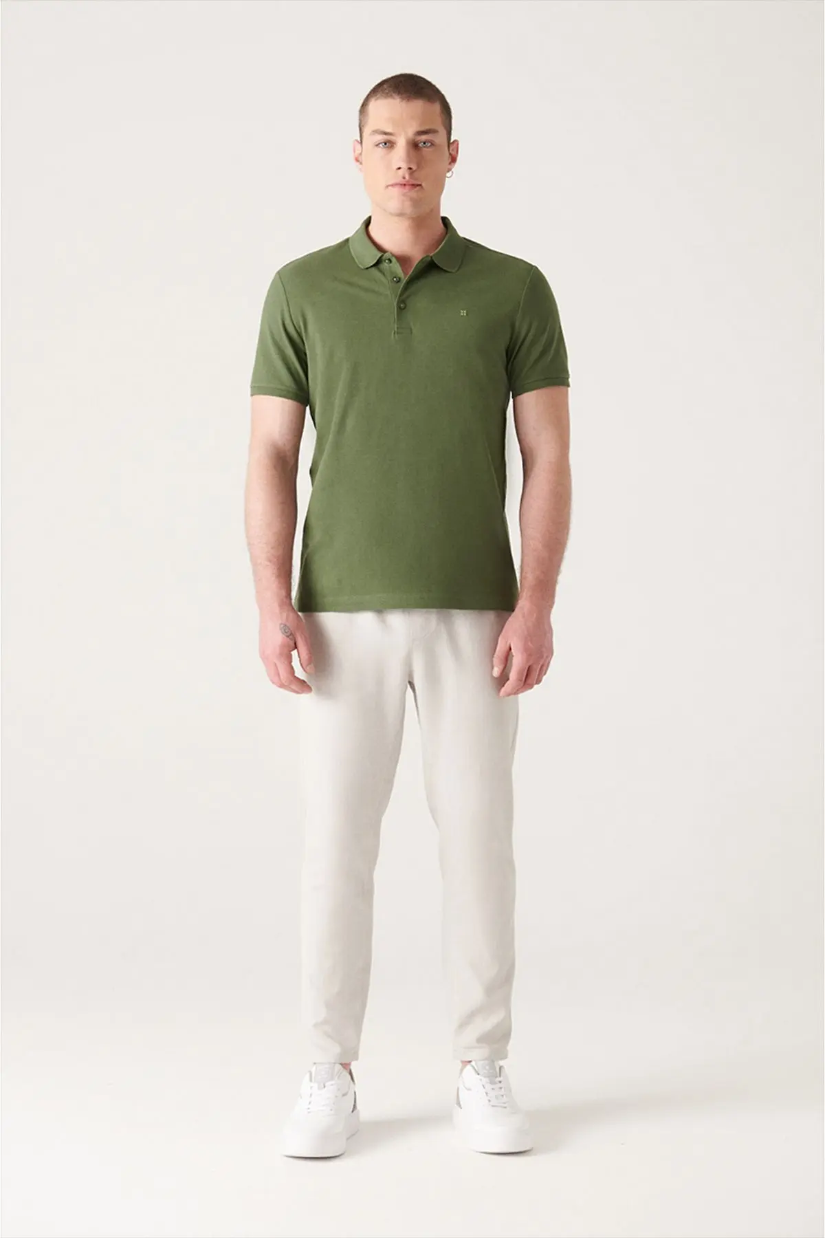Erkek Haki Polo Yaka T-shirt %100 Pamuk Serin Tutan Regular Fit E001004