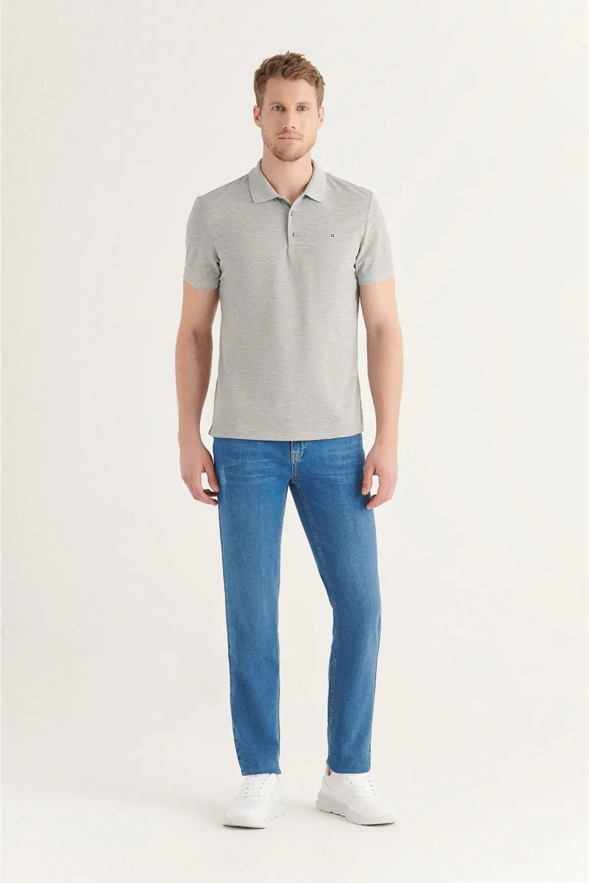 Erkek Gri Polo Yaka T-shirt %100 Pamuk Serin Tutan Regular Fit E001004