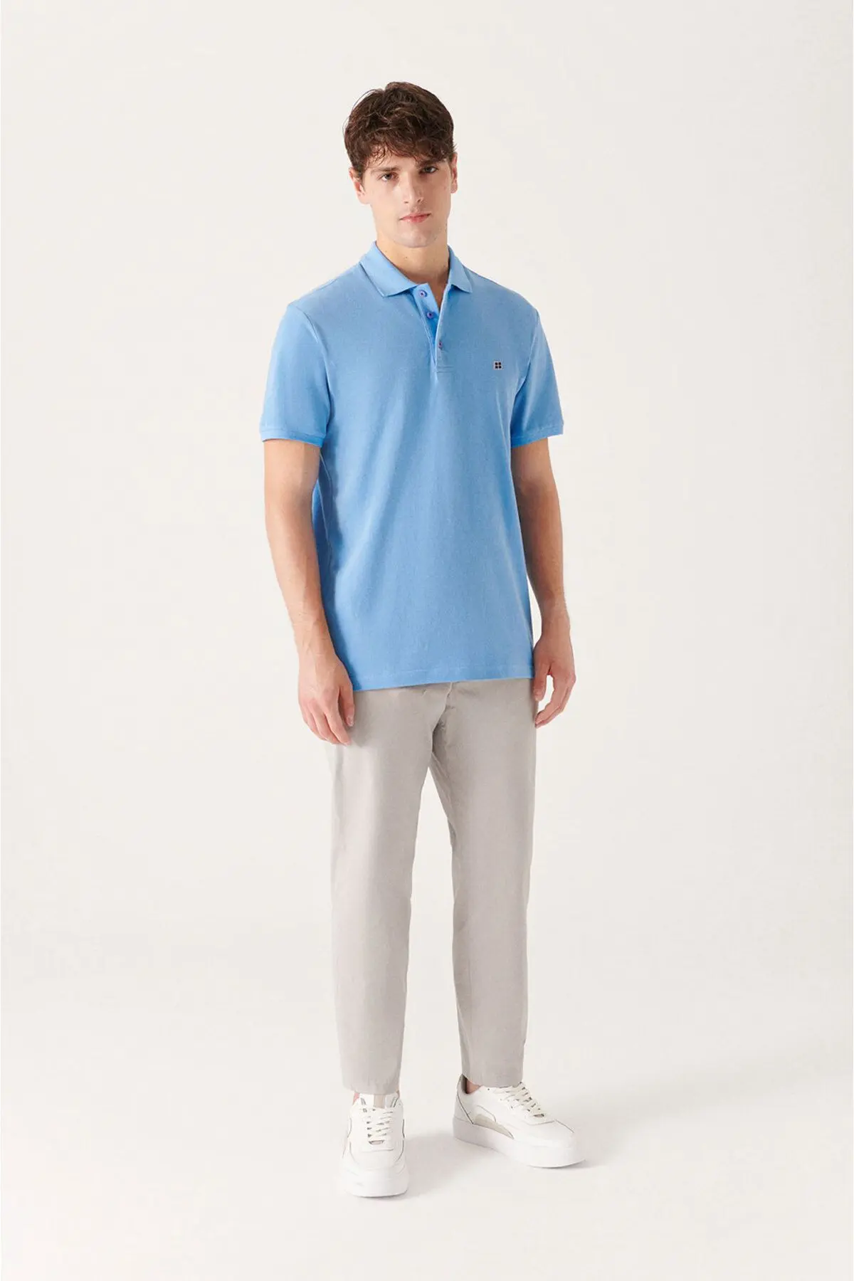Erkek Mavi Polo Yaka T-shirt %100 Pamuk Serin Tutan Regular Fit E001004