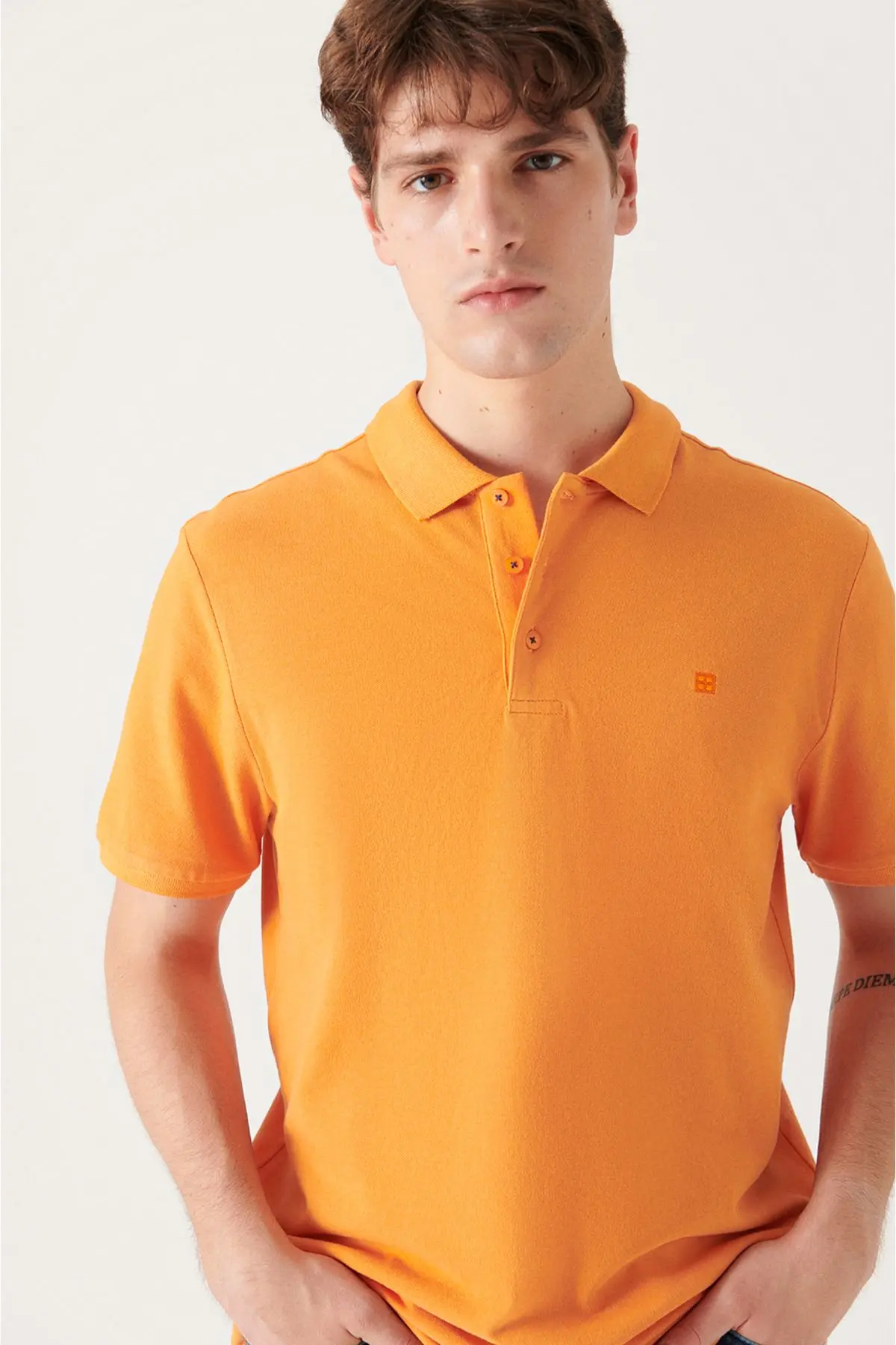 Erkek Turuncu Polo Yaka T-shirt %100 Pamuk Serin Tutan Regular Fit E001004