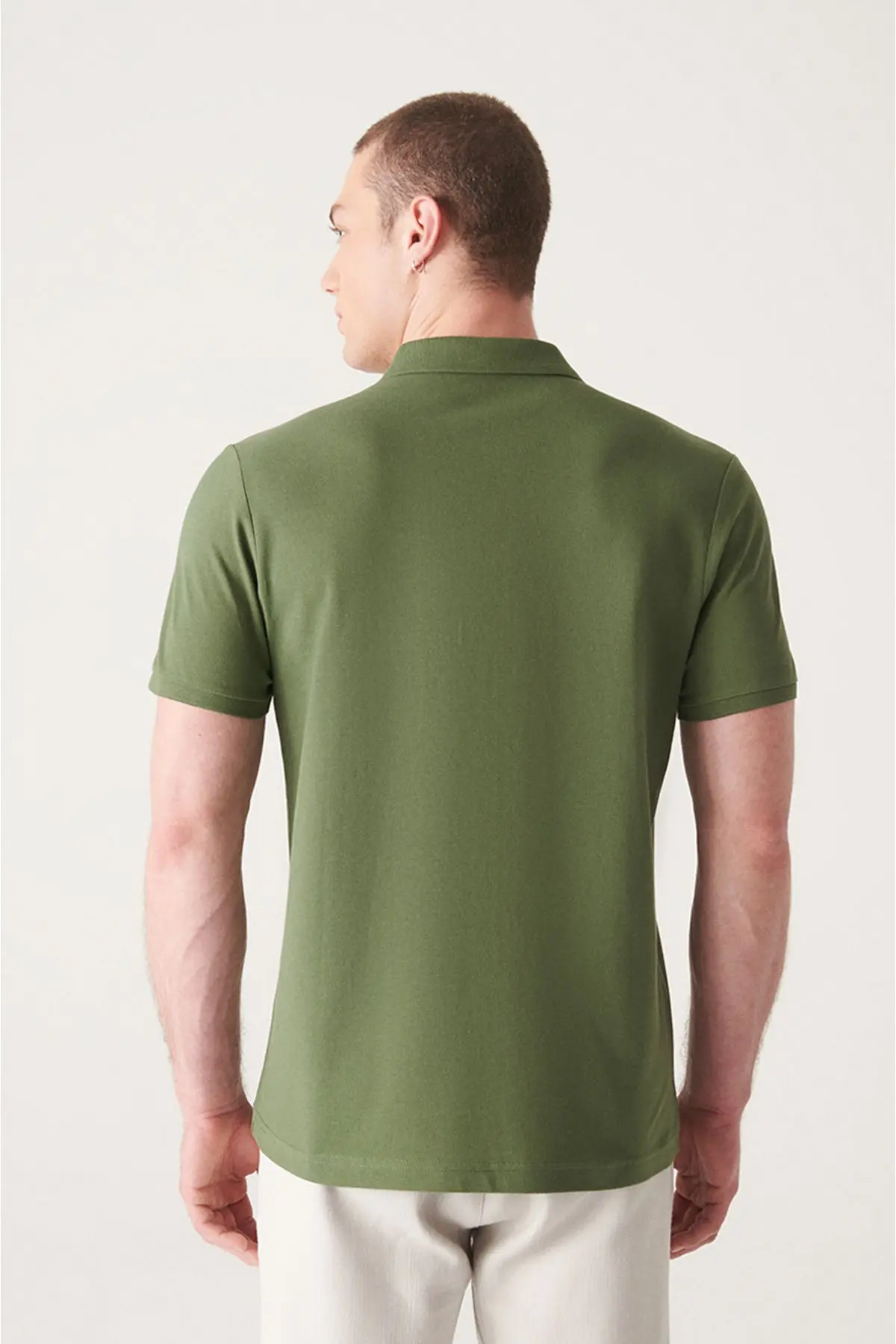 Erkek Haki Polo Yaka T-shirt %100 Pamuk Serin Tutan Regular Fit E001004