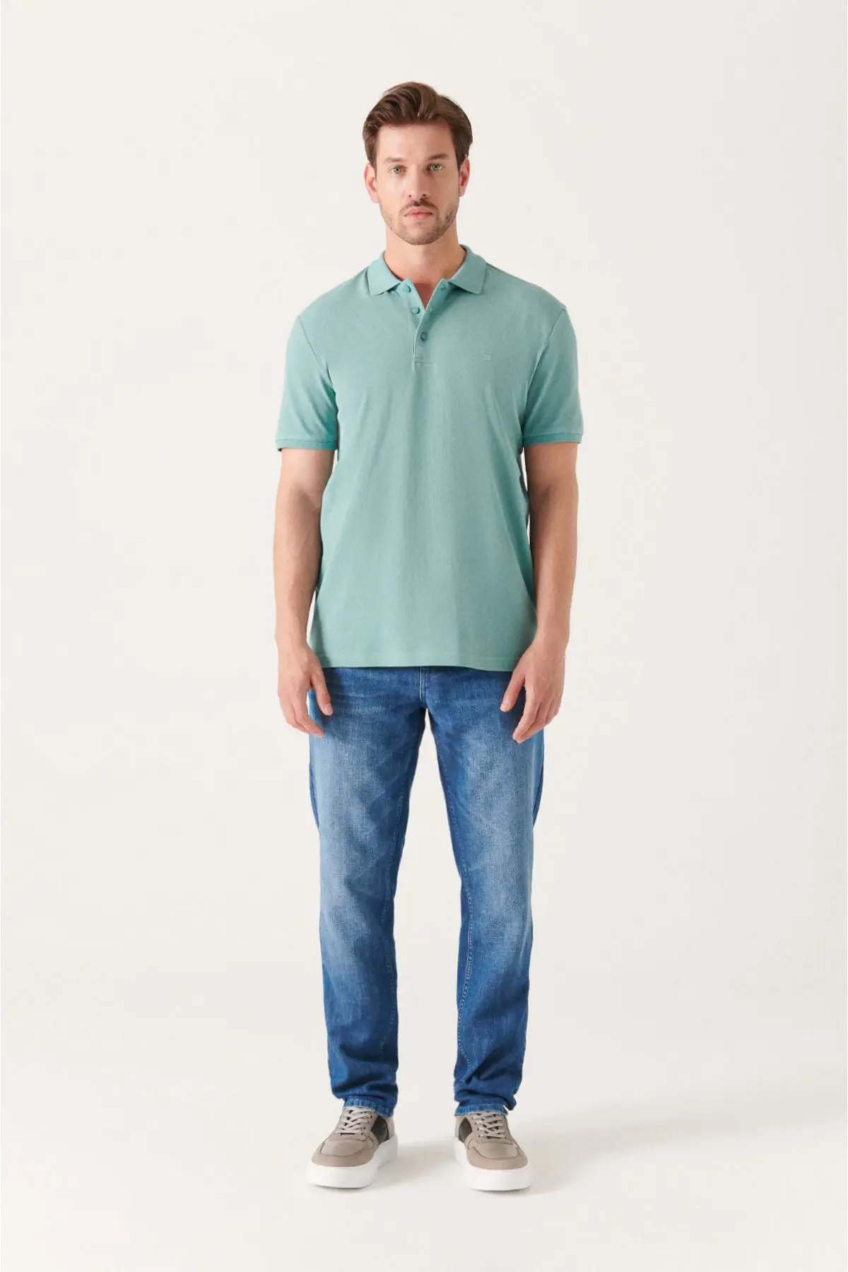 Erkek Su Yeşili Polo Yaka T-shirt %100 Pamuk Serin Tutan Regular Fit E001004