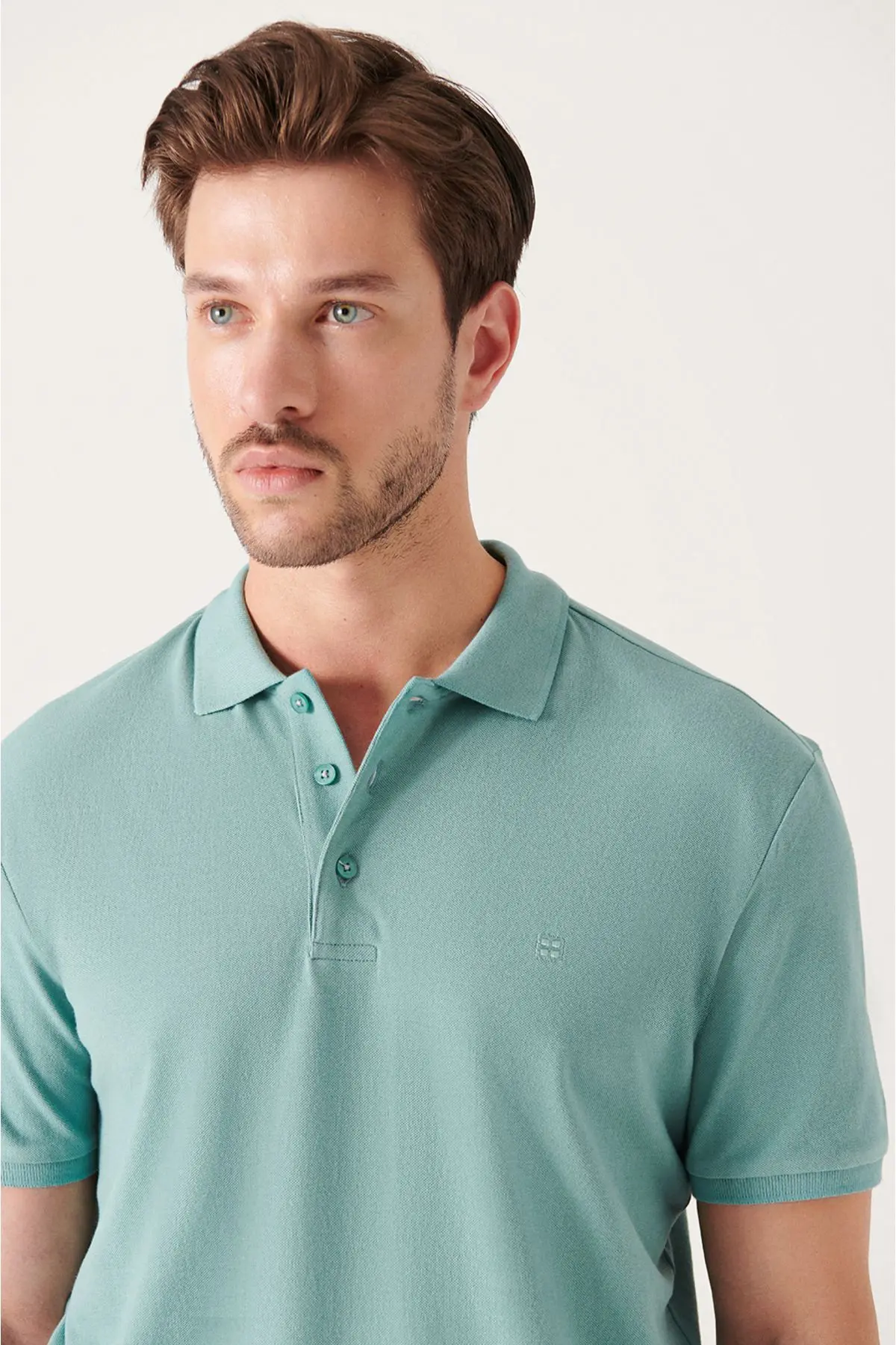Erkek Su Yeşili Polo Yaka T-shirt %100 Pamuk Serin Tutan Regular Fit E001004