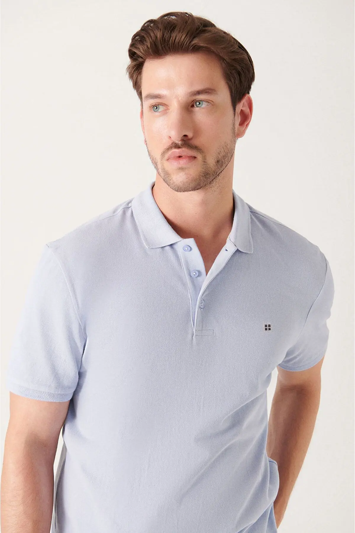 Erkek Açık Mavi Polo Yaka T-shirt %100 Pamuk Serin Tutan Regular Fit E001004