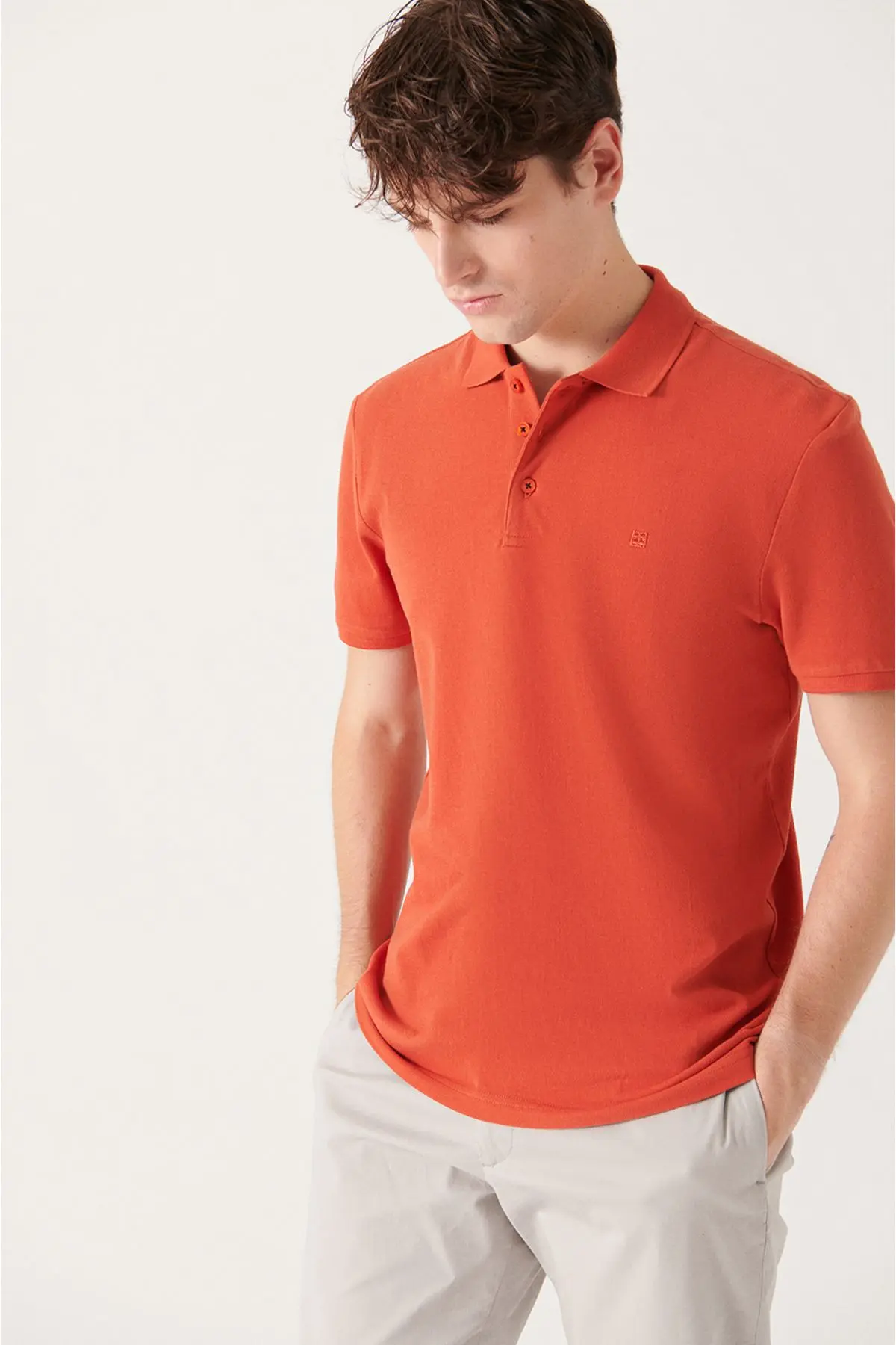 Erkek Koyu Turuncu Polo Yaka T-shirt %100 Pamuk Serin Tutan Regular Fit E001004
