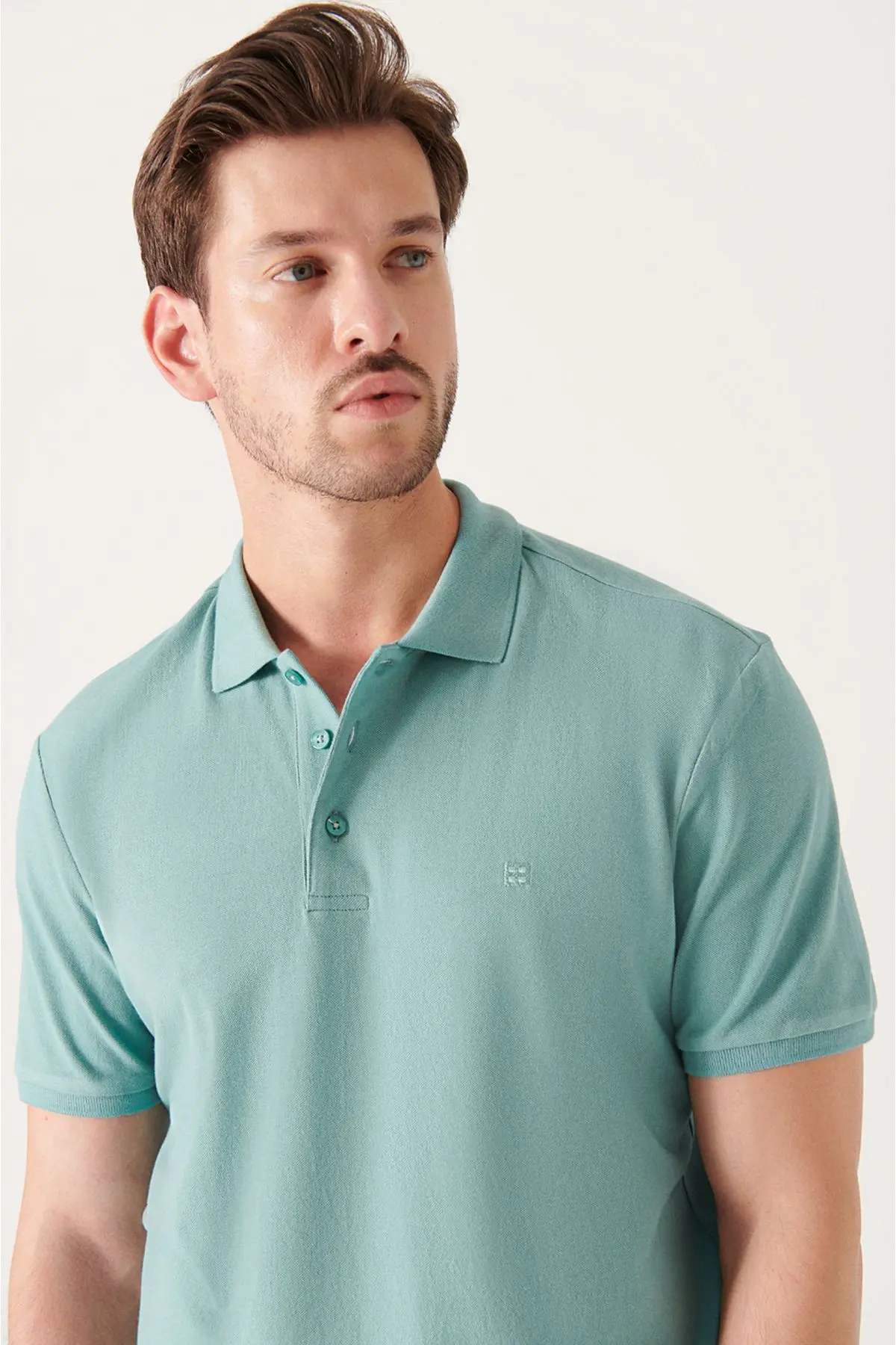 Erkek Su Yeşili Polo Yaka T-shirt %100 Pamuk Serin Tutan Regular Fit E001004