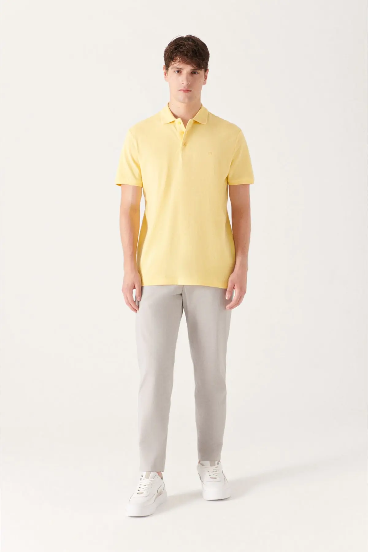 Erkek Sarı Polo Yaka T-shirt %100 Pamuk Serin Tutan Regular Fit E001004