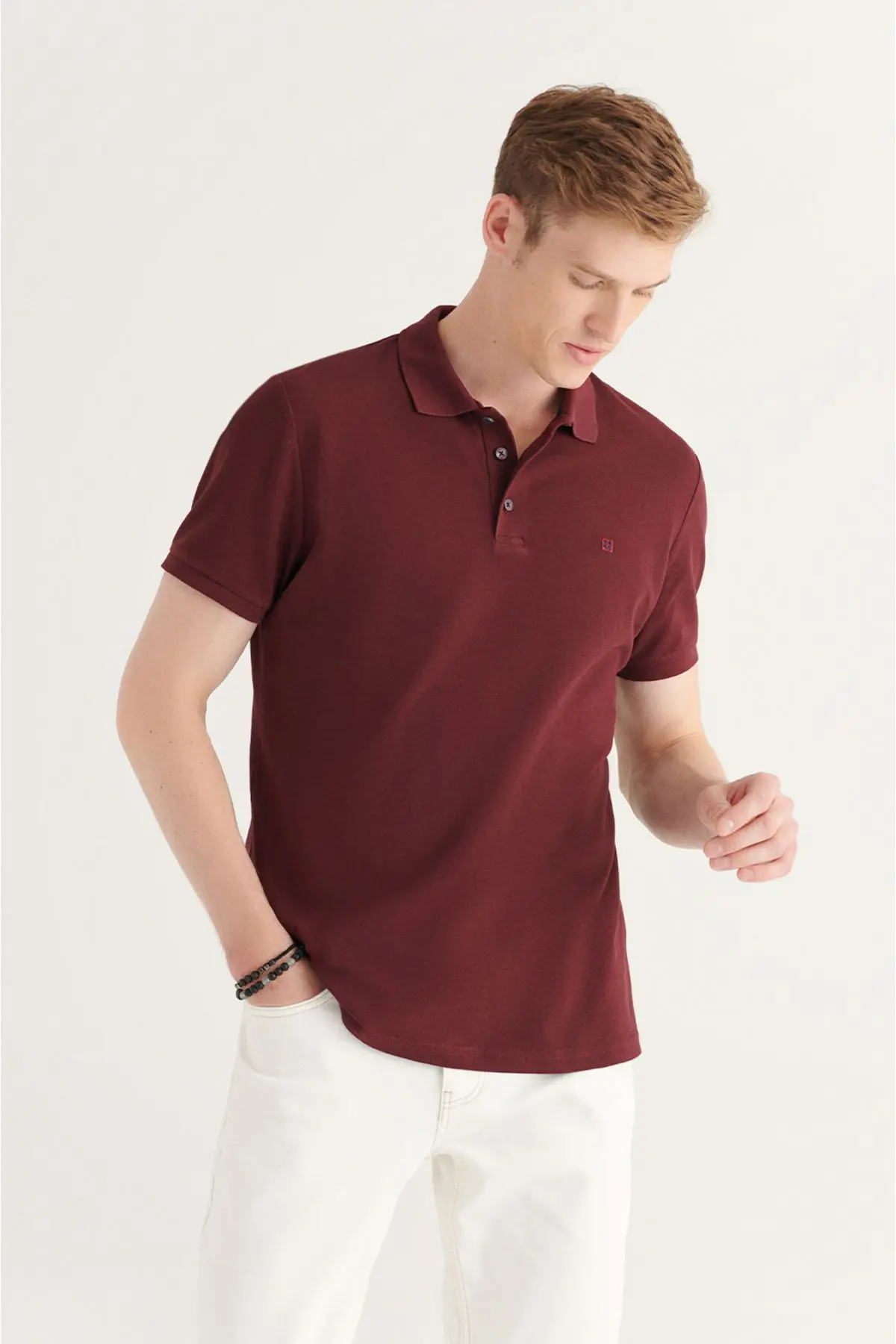 Erkek Koyu Bordo Polo Yaka T-shirt %100 Pamuk Serin Tutan Regular Fit E001004