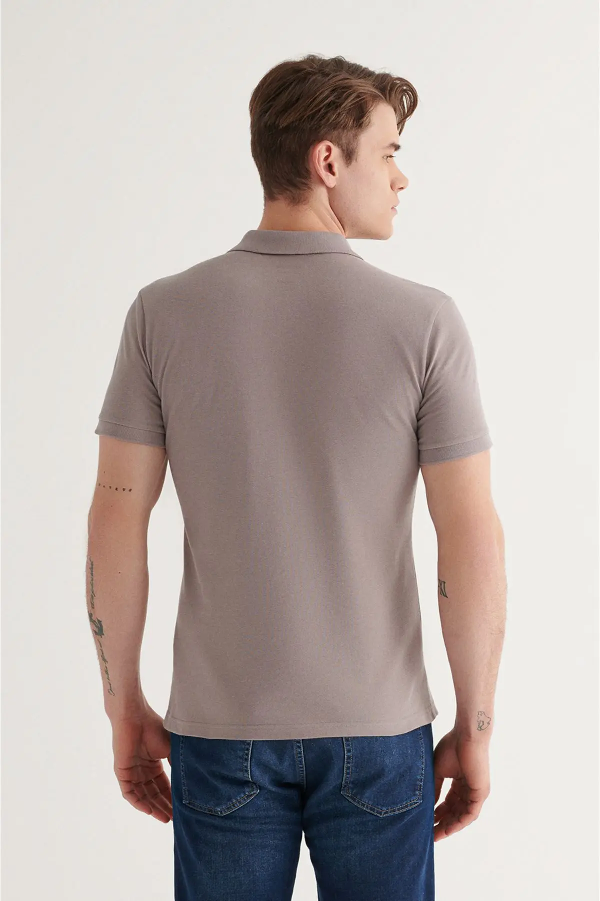 Erkek Koyu Vizon Polo Yaka T-shirt %100 Pamuk Serin Tutan Regular Fit E001004