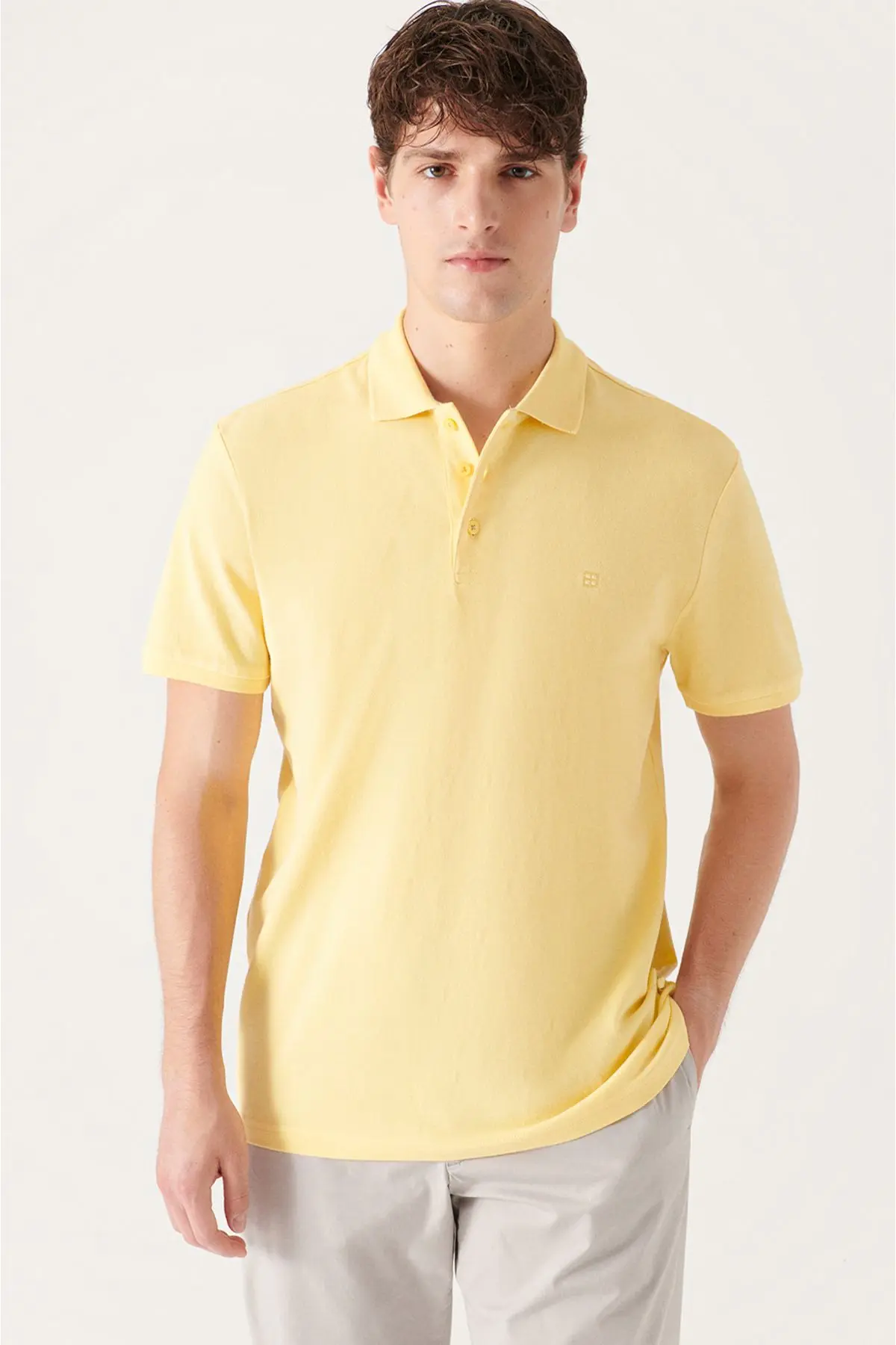 Erkek Sarı Polo Yaka T-shirt %100 Pamuk Serin Tutan Regular Fit E001004