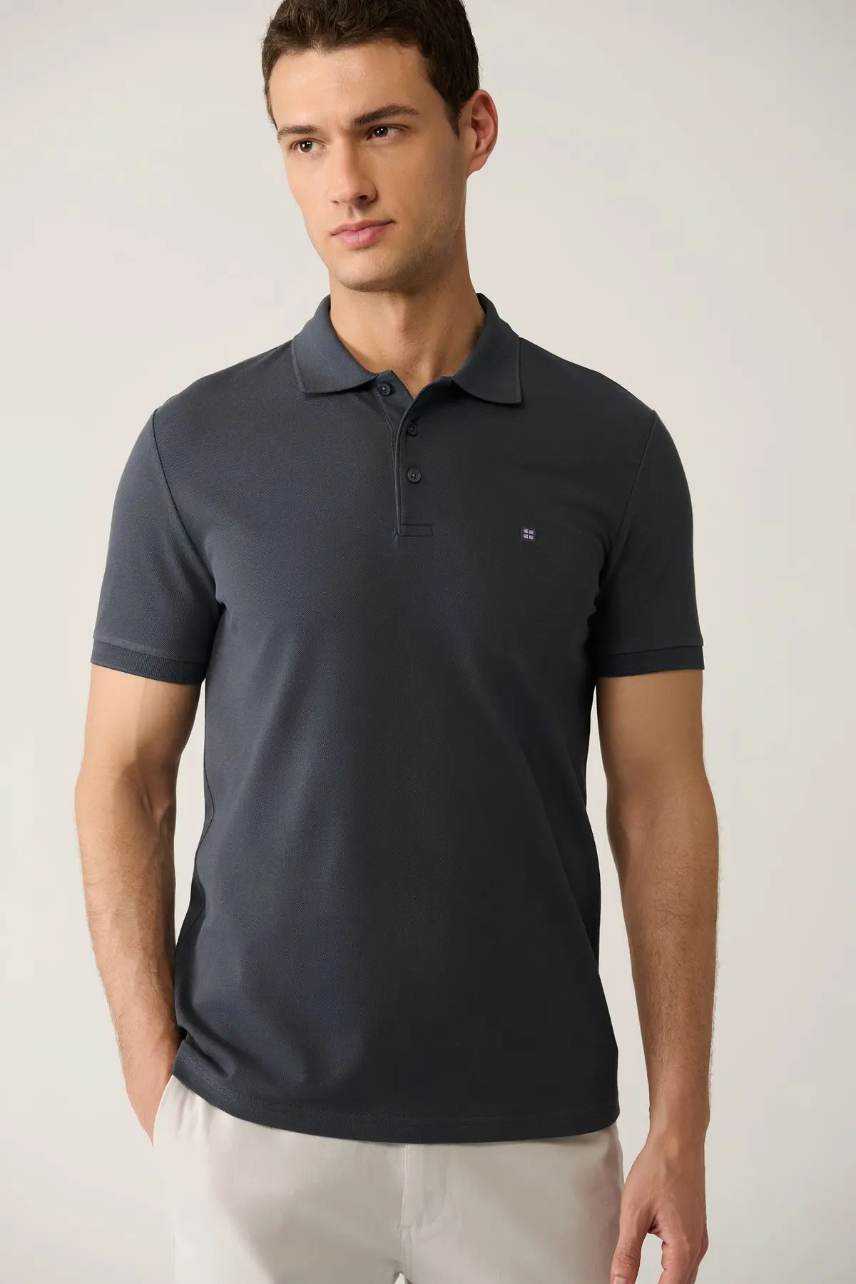 Erkek Antrasit Polo Yaka T-shirt %100 Pamuk Serin Tutan Regular Fit E001004