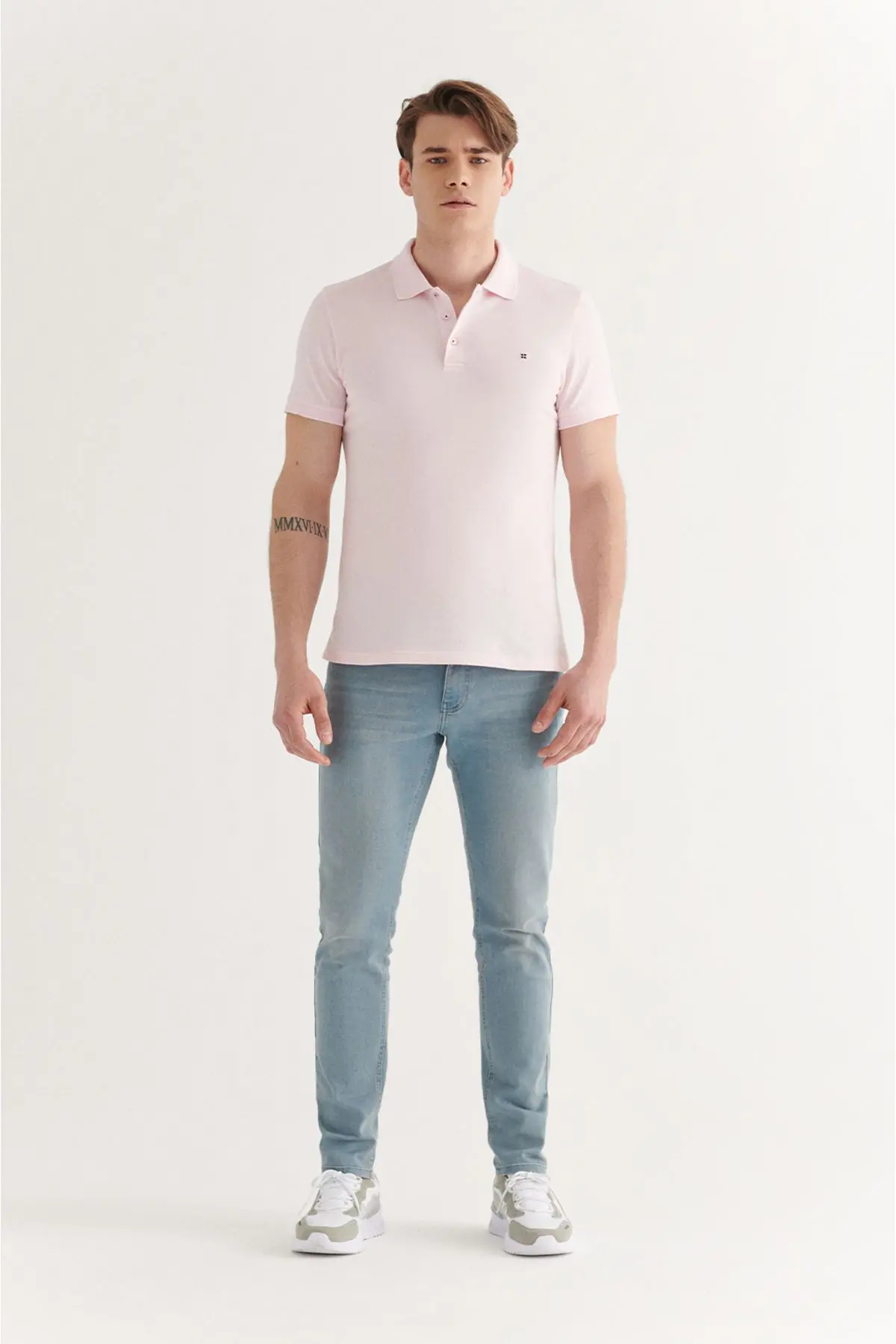 Erkek Açık Pembe Polo Yaka T-shirt %100 Pamuk Serin Tutan Regular Fit E001004
