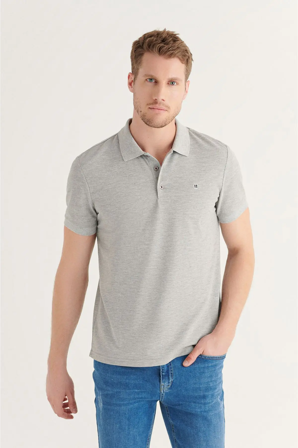Erkek Gri Polo Yaka T-shirt %100 Pamuk Serin Tutan Regular Fit E001004