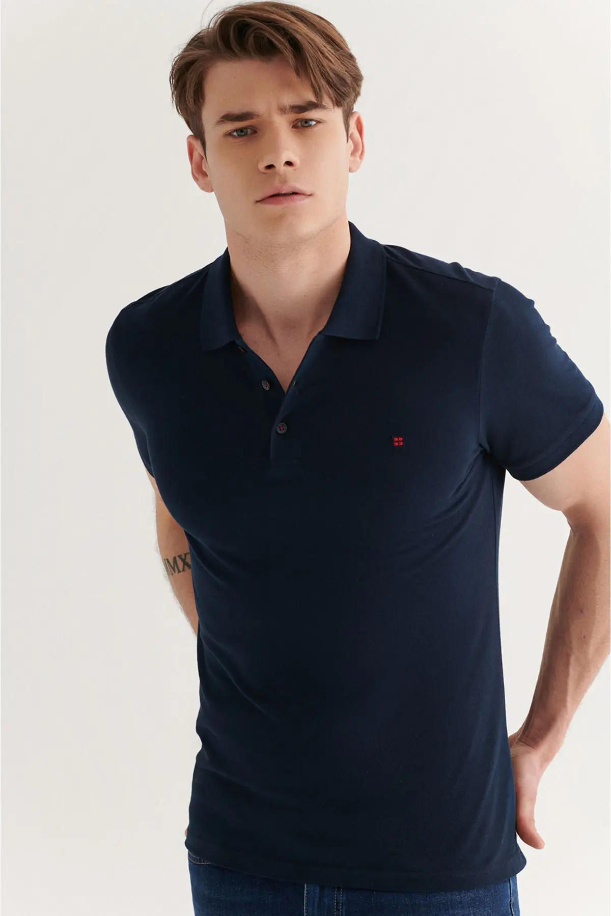 Erkek Lacivert Polo Yaka T-shirt %100 Pamuk Serin Tutan Regular Fit E001004