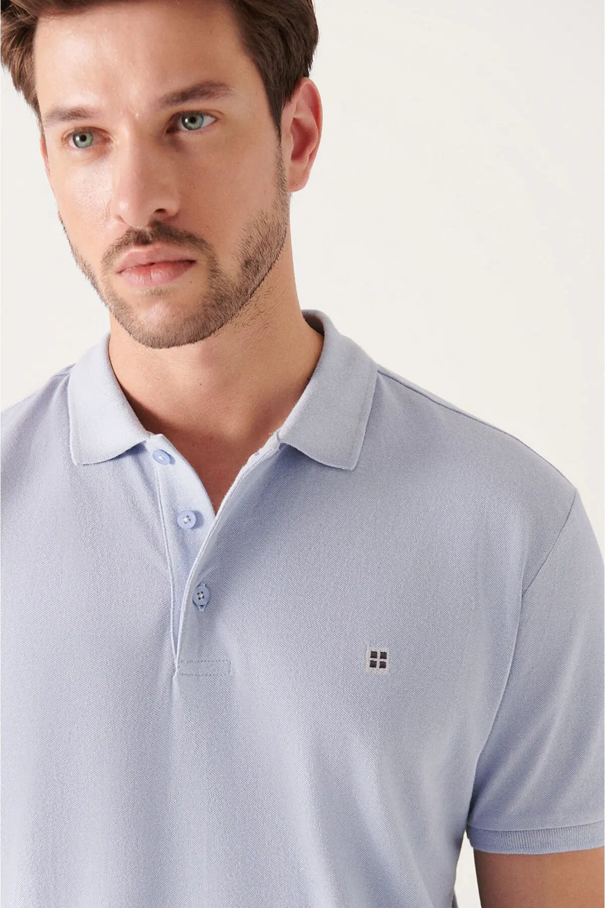 Erkek Açık Mavi Polo Yaka T-shirt %100 Pamuk Serin Tutan Regular Fit E001004