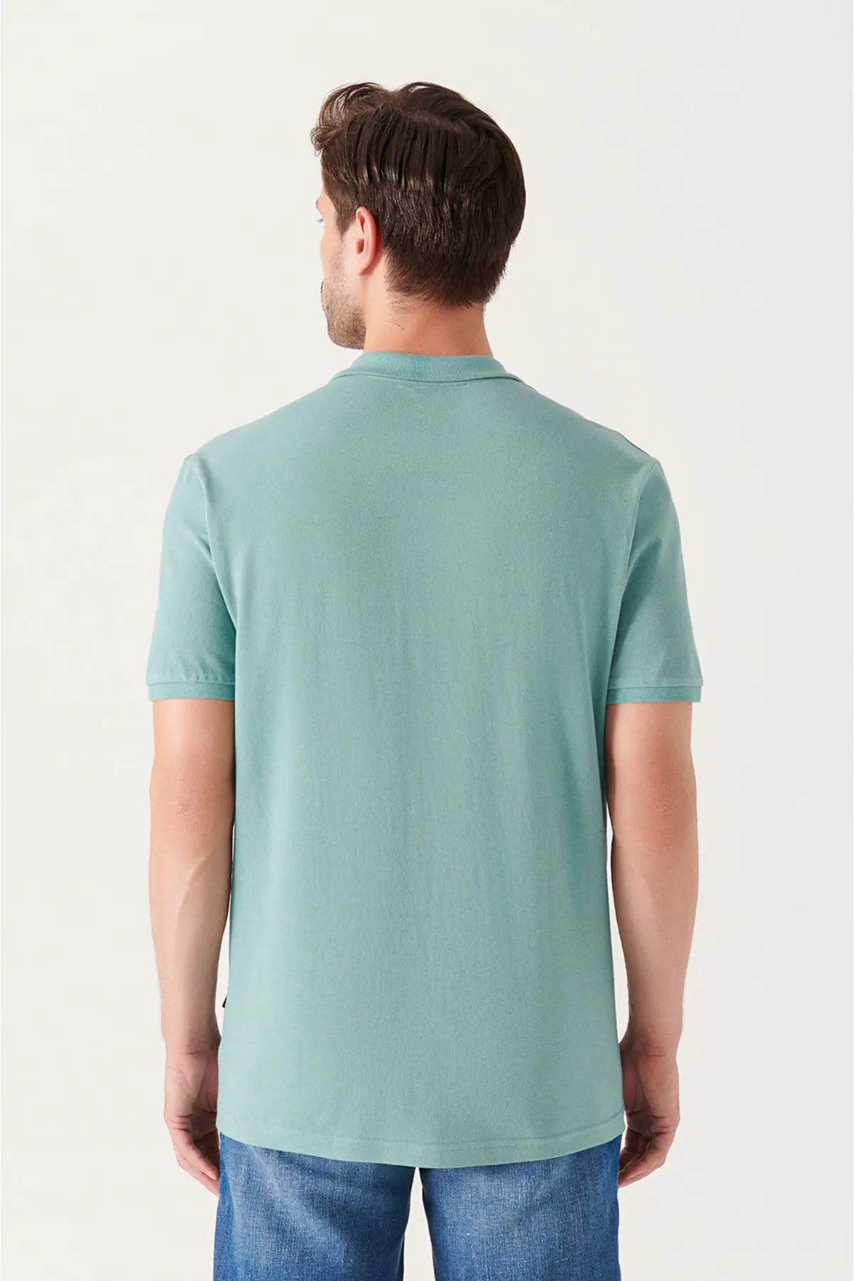 Erkek Su Yeşili Polo Yaka T-shirt %100 Pamuk Serin Tutan Regular Fit E001004