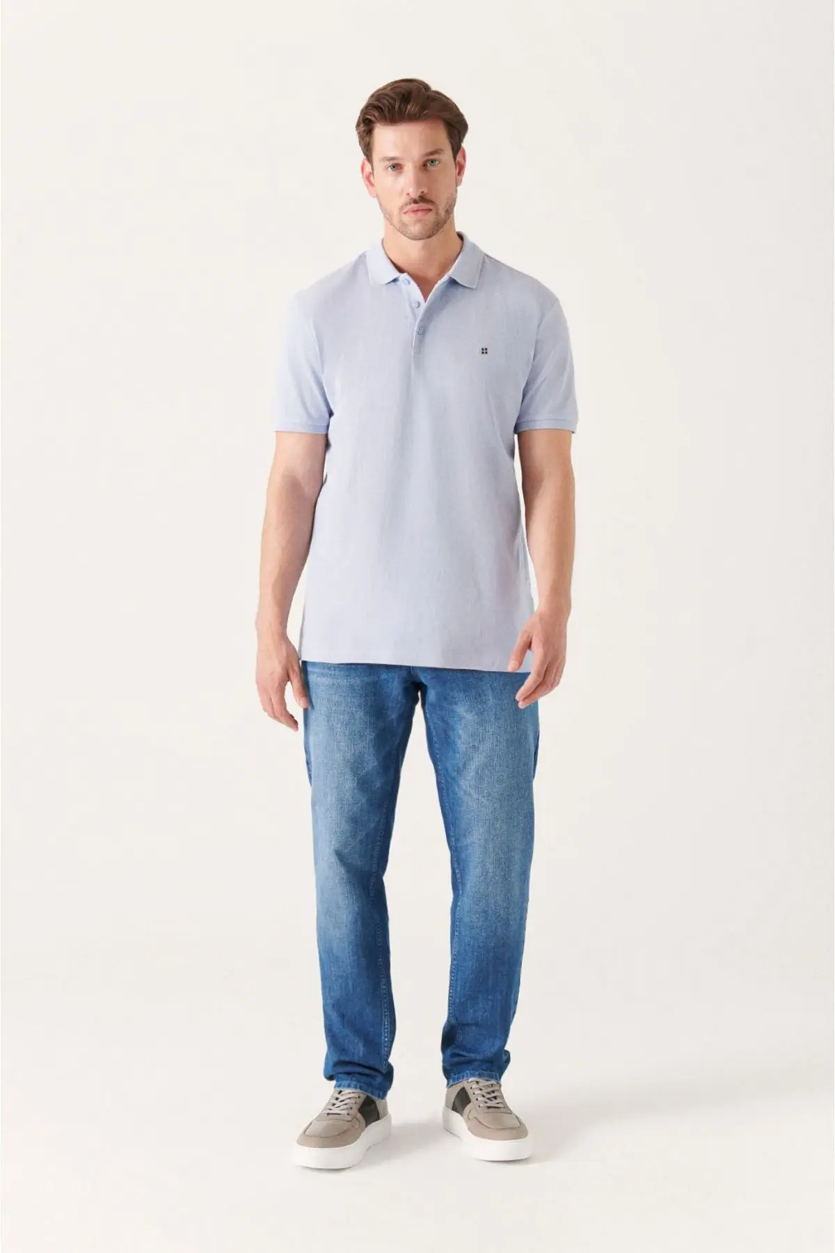 Erkek Açık Mavi Polo Yaka T-shirt %100 Pamuk Serin Tutan Regular Fit E001004