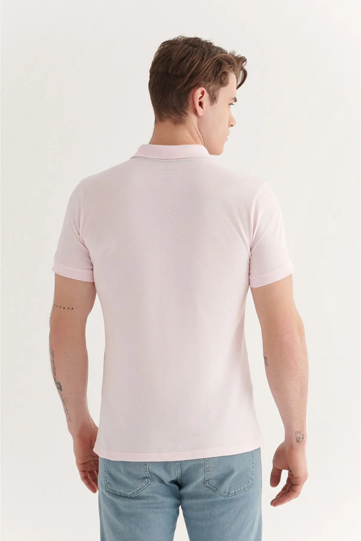 Erkek Açık Pembe Polo Yaka T-shirt %100 Pamuk Serin Tutan Regular Fit E001004