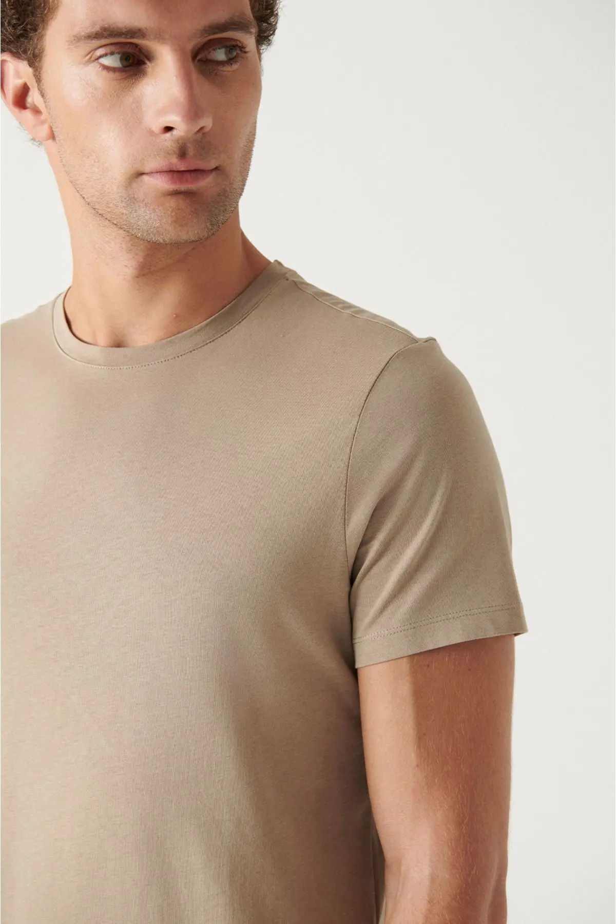 Erkek Vizon T-shirt %100 Pamuk Nefes Alan Bisiklet Yaka Regular Fit E001000