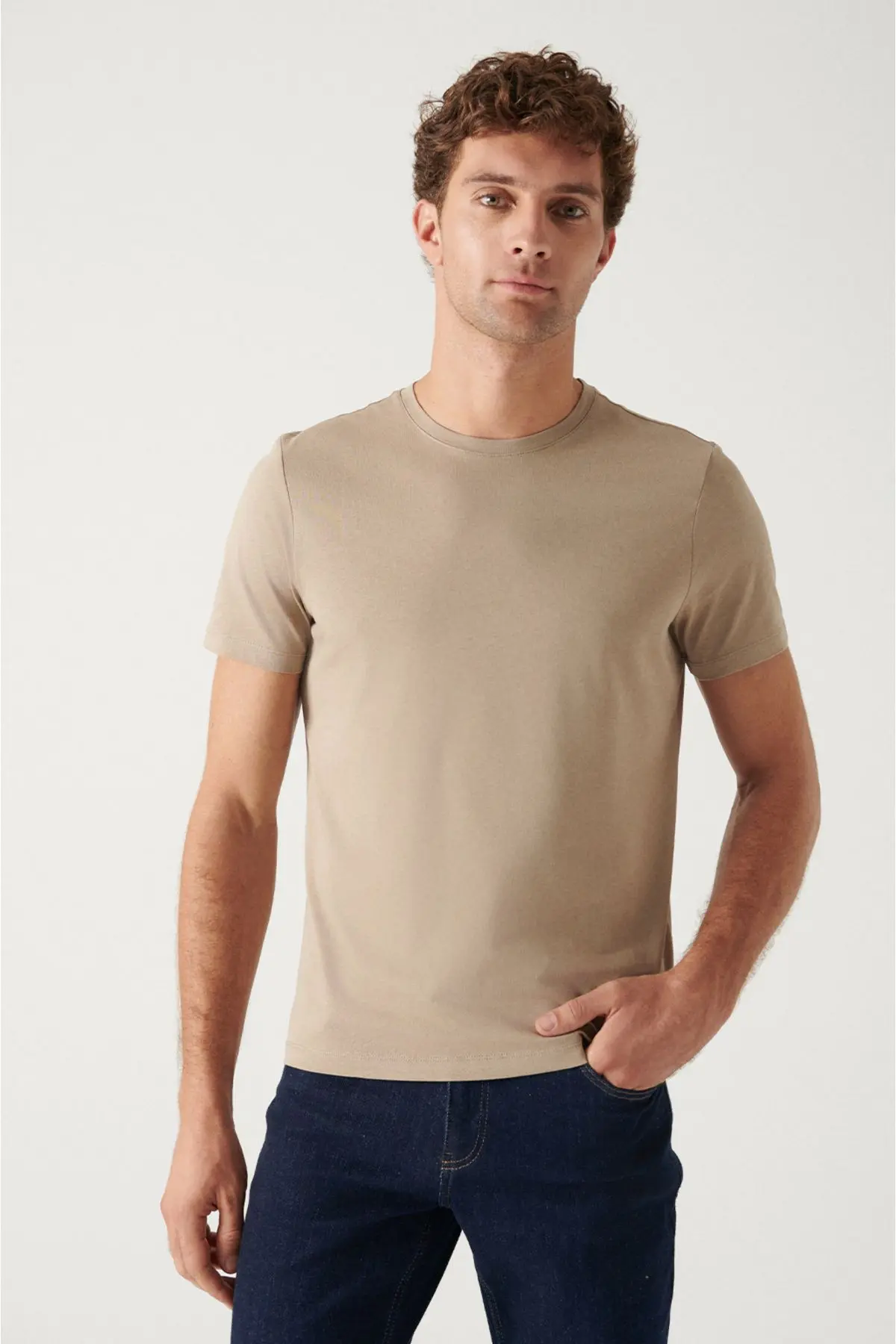 Erkek Vizon T-shirt %100 Pamuk Nefes Alan Bisiklet Yaka Regular Fit E001000