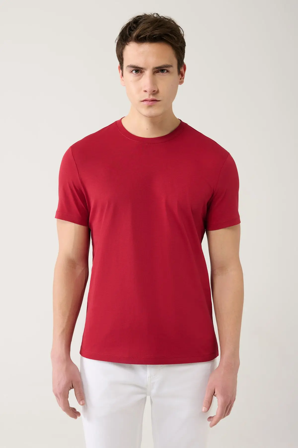 Erkek Bordo T-shirt %100 Pamuk Nefes Alan Bisiklet Yaka Regular Fit E001000
