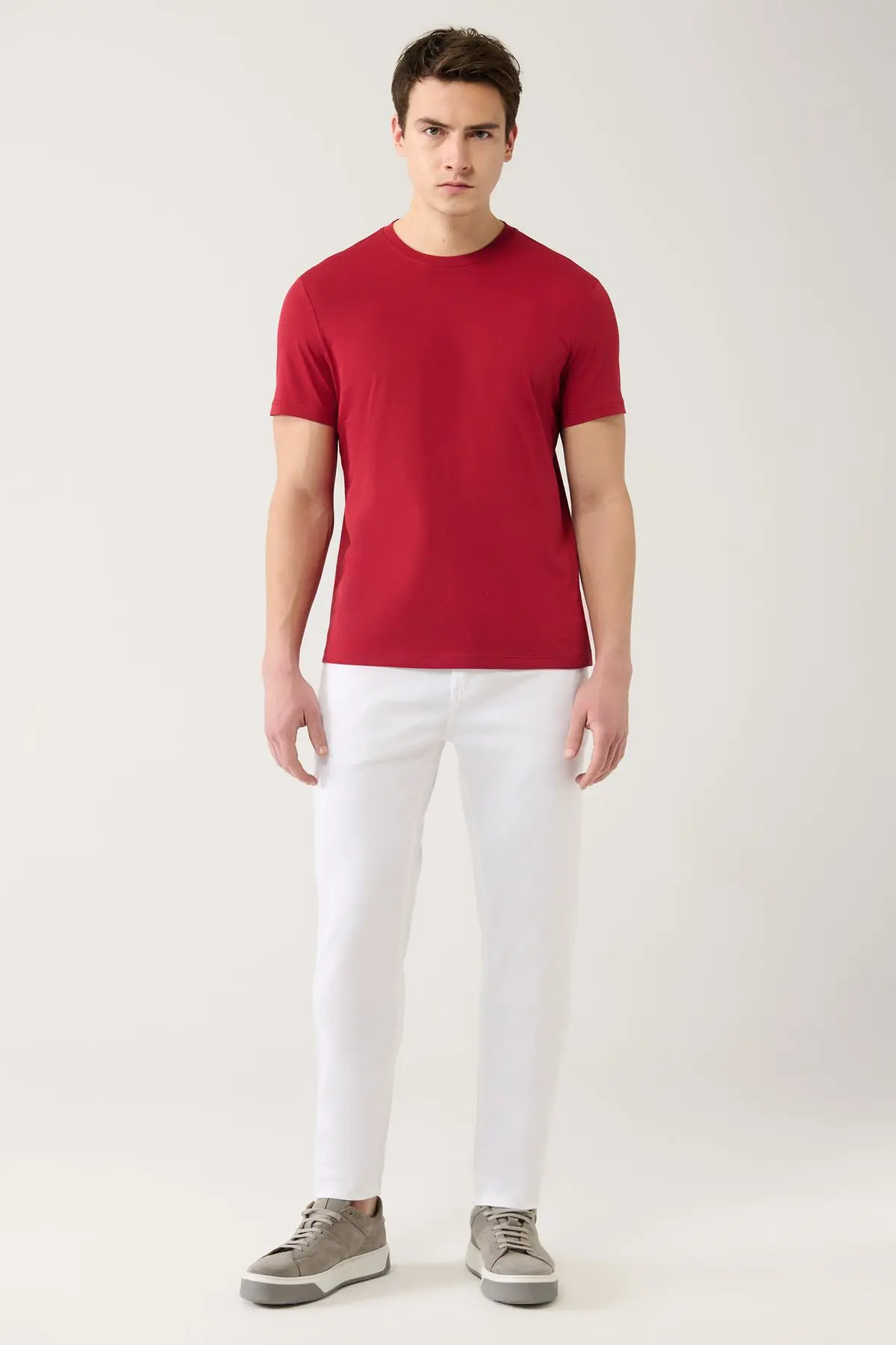 Erkek Bordo T-shirt %100 Pamuk Nefes Alan Bisiklet Yaka Regular Fit E001000