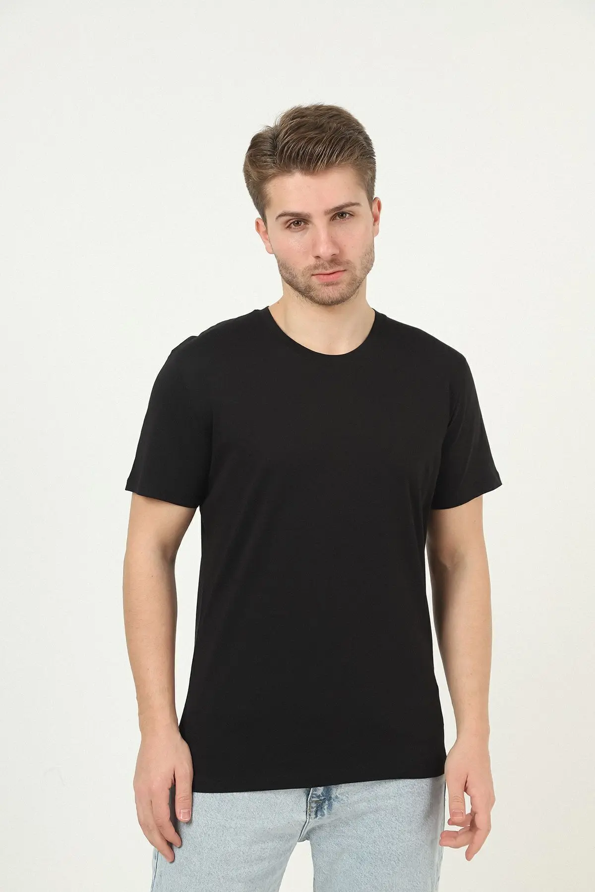 Siyah Beyaz Lacivert Gri Taş Regular Fit %100 Pamuklu Basic Erkek Tişört 5 Li Paket