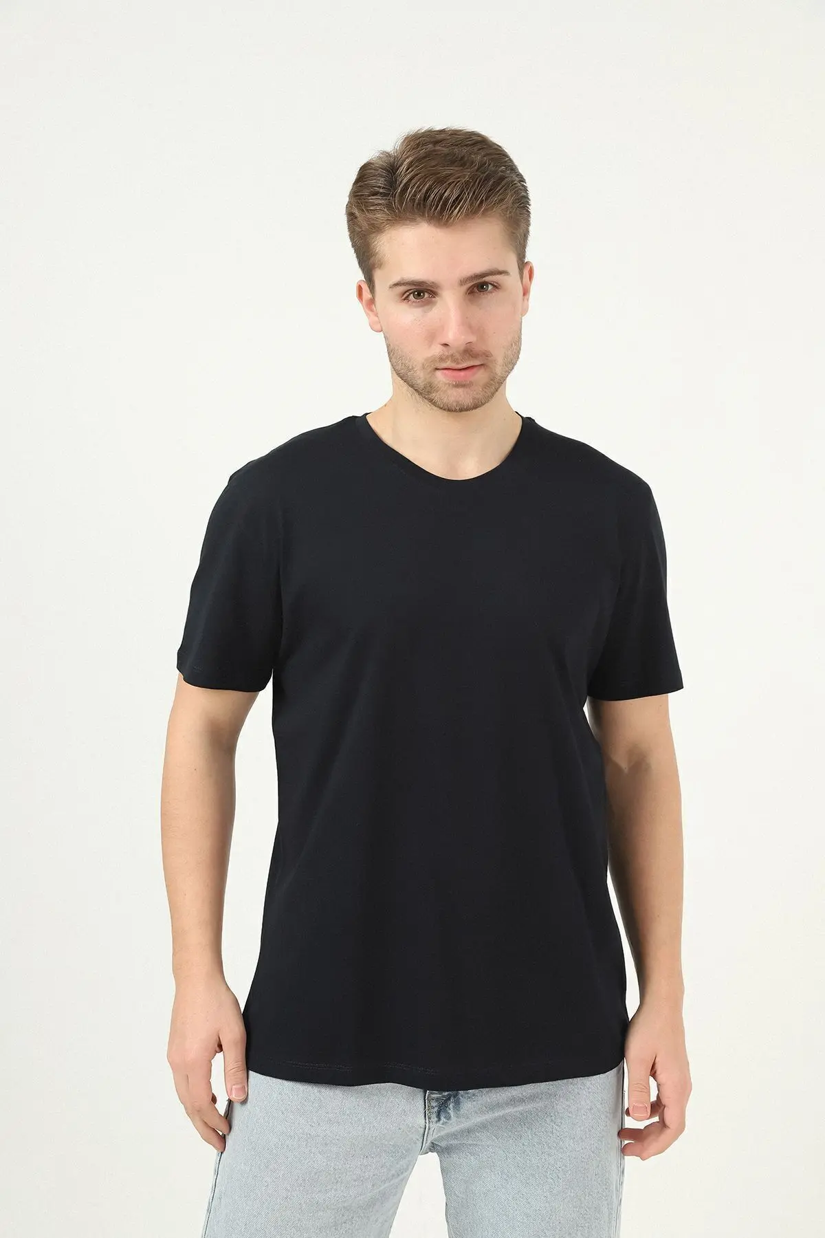 Siyah Beyaz Lacivert Gri Taş Regular Fit %100 Pamuklu Basic Erkek Tişört 5 Li Paket