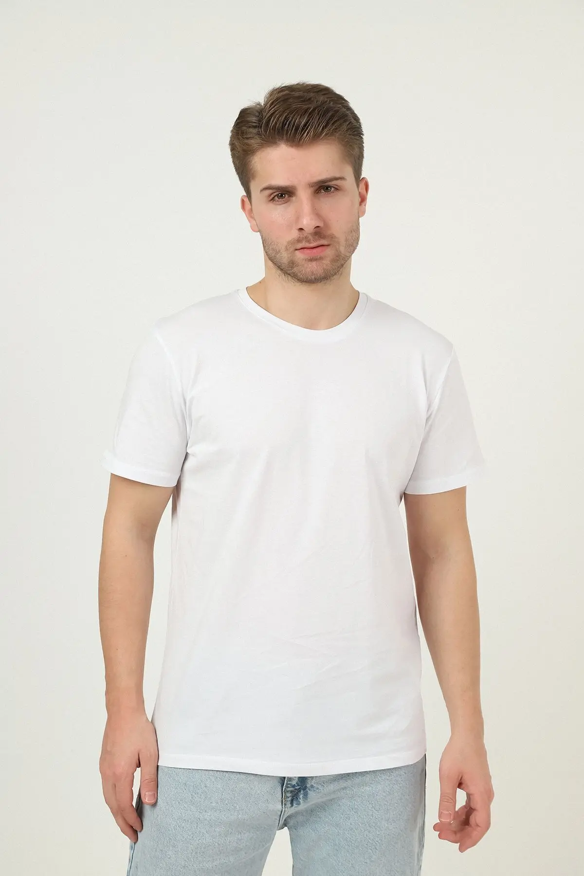 Siyah Beyaz Lacivert Gri Taş Regular Fit %100 Pamuklu Basic Erkek Tişört 5 Li Paket
