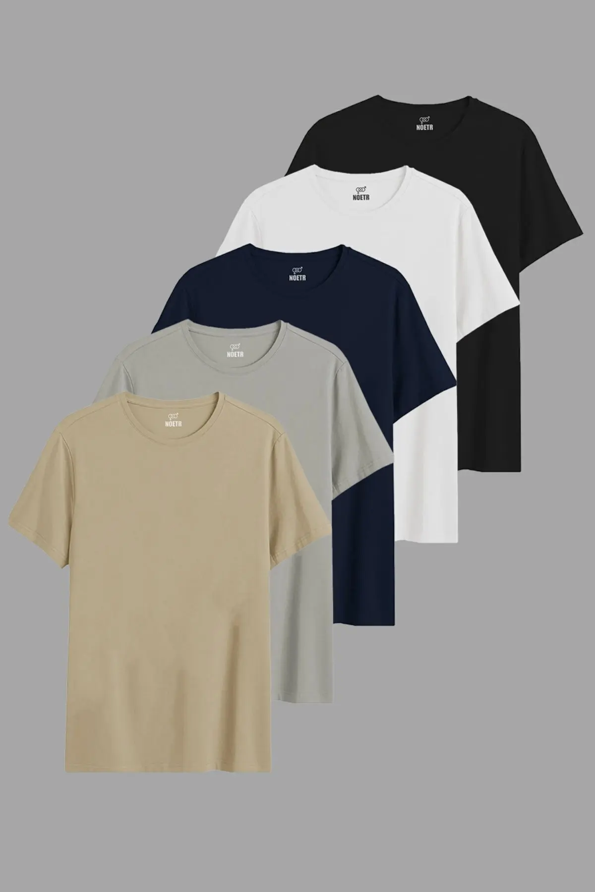 DK DAKSEL Siyah Beyaz Lacivert Gri Taş Regular Fit %100 Pamuklu Basic Erkek Tişört 5 Li Paket