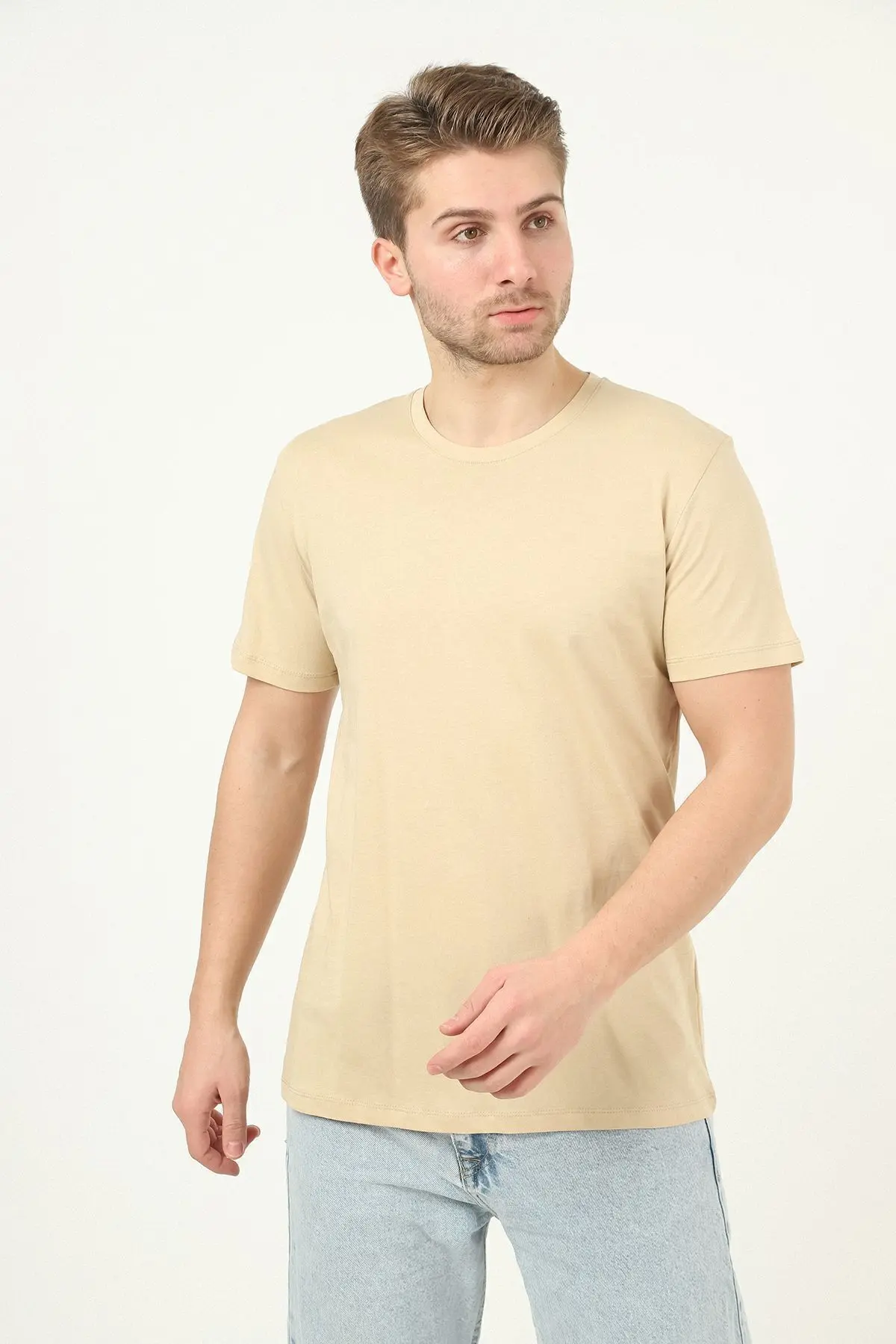 Siyah Beyaz Lacivert Gri Taş Regular Fit %100 Pamuklu Basic Erkek Tişört 5 Li Paket