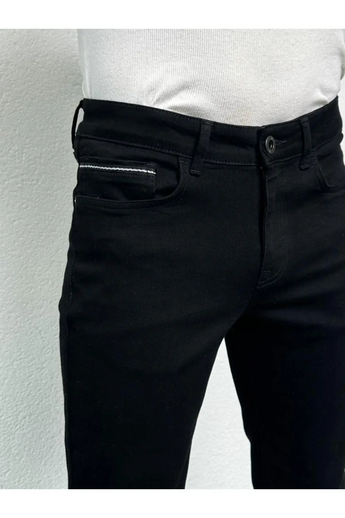 Erkek Siyah Şeritli Model Regular Fit Rahat Kesim Esnek Likralı Denim Jeans Kot Pantolon Hlthe001914