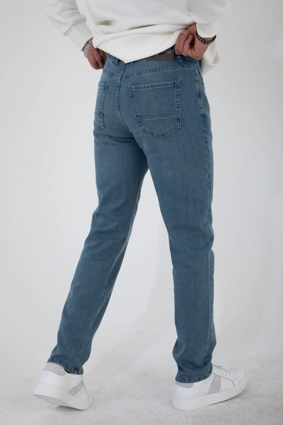 Erkek Taşlamalı Mavi Regular Fit Rahat Kesim Esnek Likralı Denim Jeans Kot Pantolon HLTHE003001