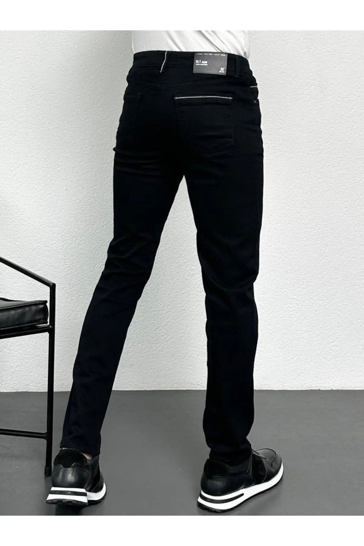 Erkek Siyah Şeritli Model Regular Fit Rahat Kesim Esnek Likralı Denim Jeans Kot Pantolon Hlthe001914