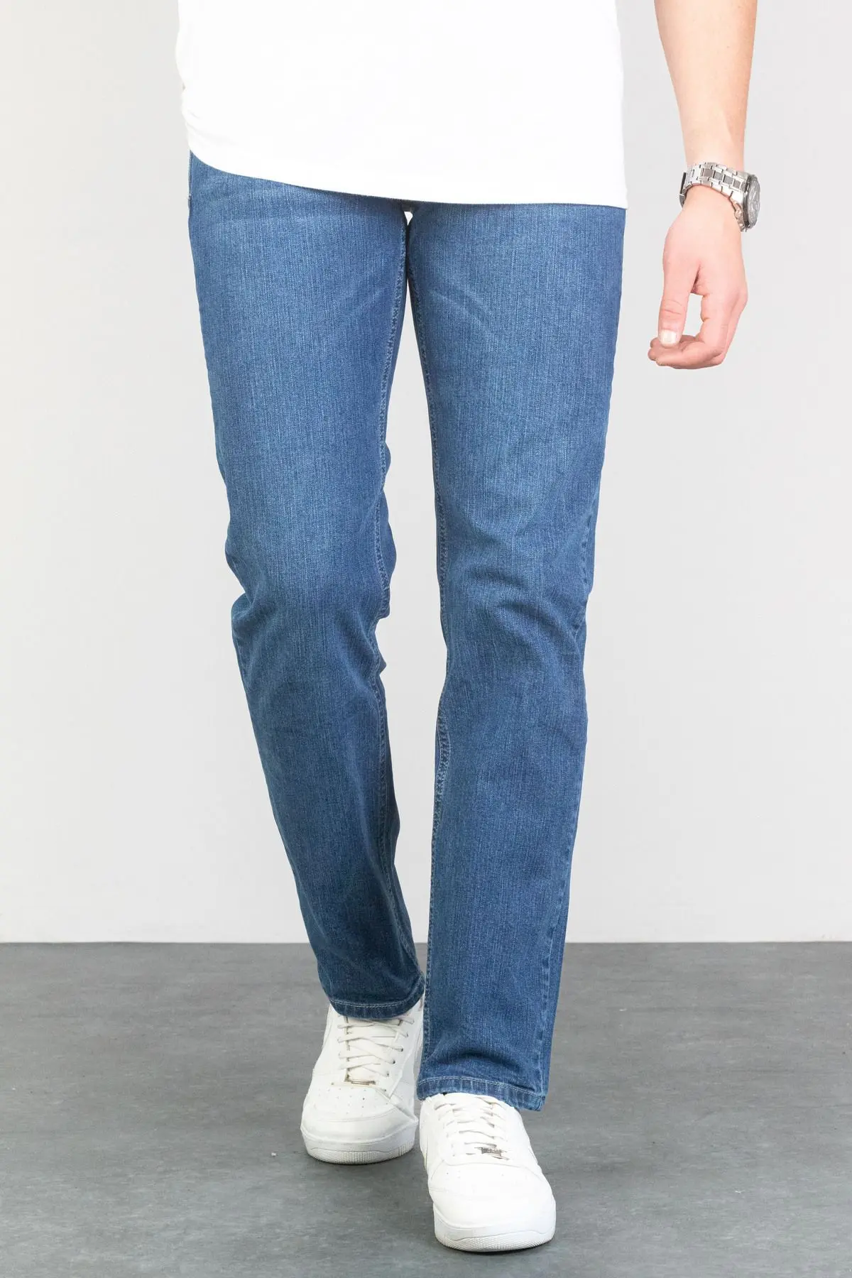 Erkek Açık Mavi Regular Fit Boru Paça Esnek Likralı Jeans Kot Pantolon Hlthe001975