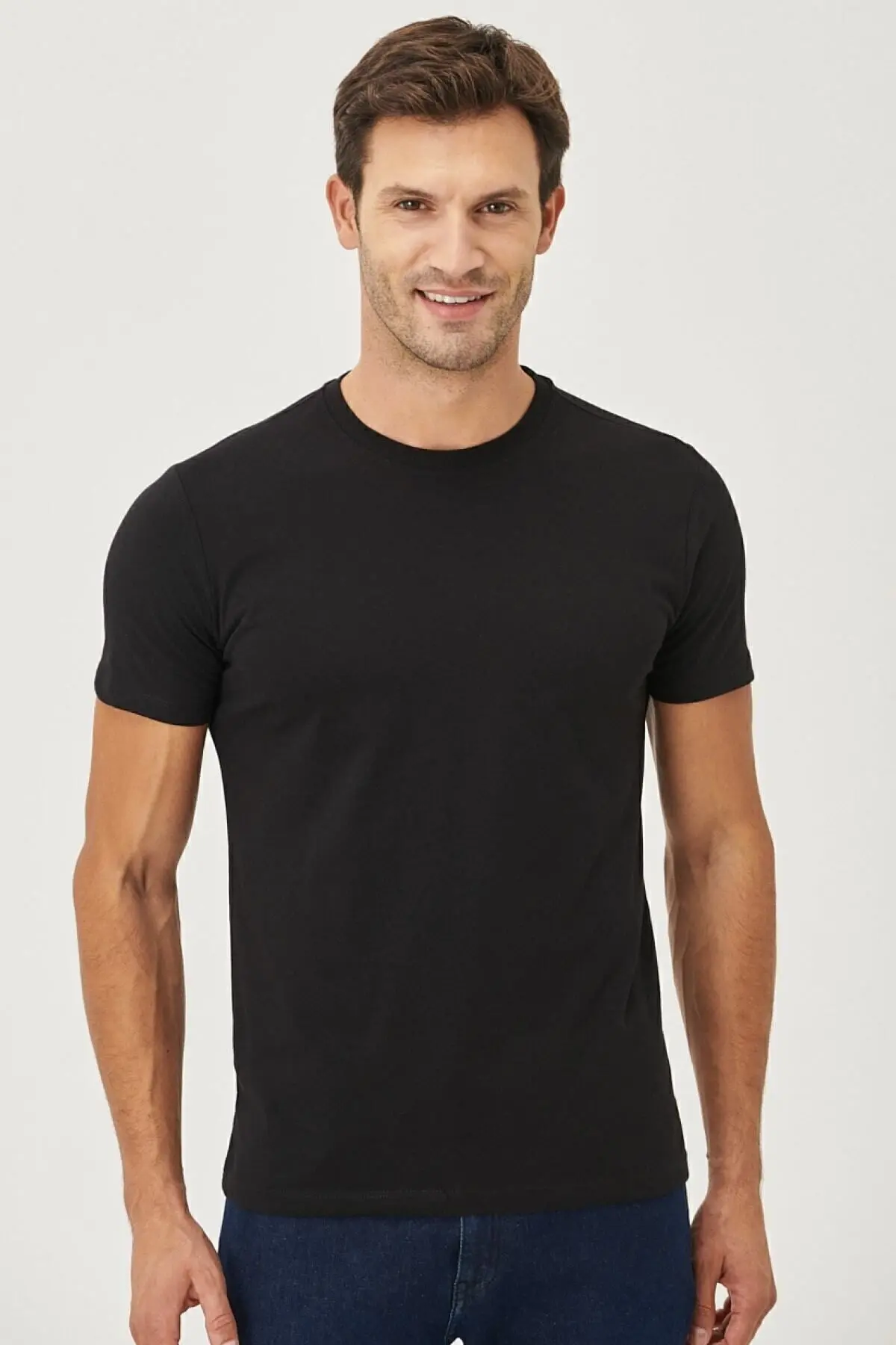 Erkek Siyah-grimelanj-beyaz-antrasit-kgri Slim Fit Bisiklet Yaka %100 Pamuk 5'li Basic Tişört Paketi