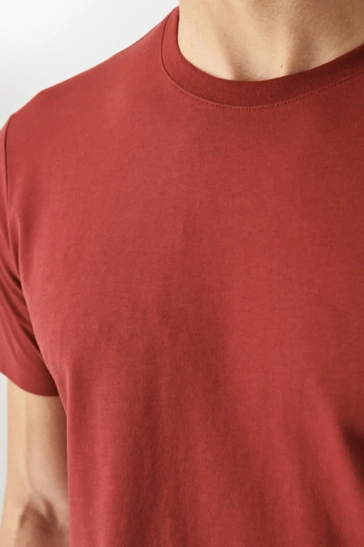 Erkek Saks-bordo-lac Slim Fit Dar Kesim Bisiklet Yaka %100 Pamuk 5'li Basic Tişört Paketi