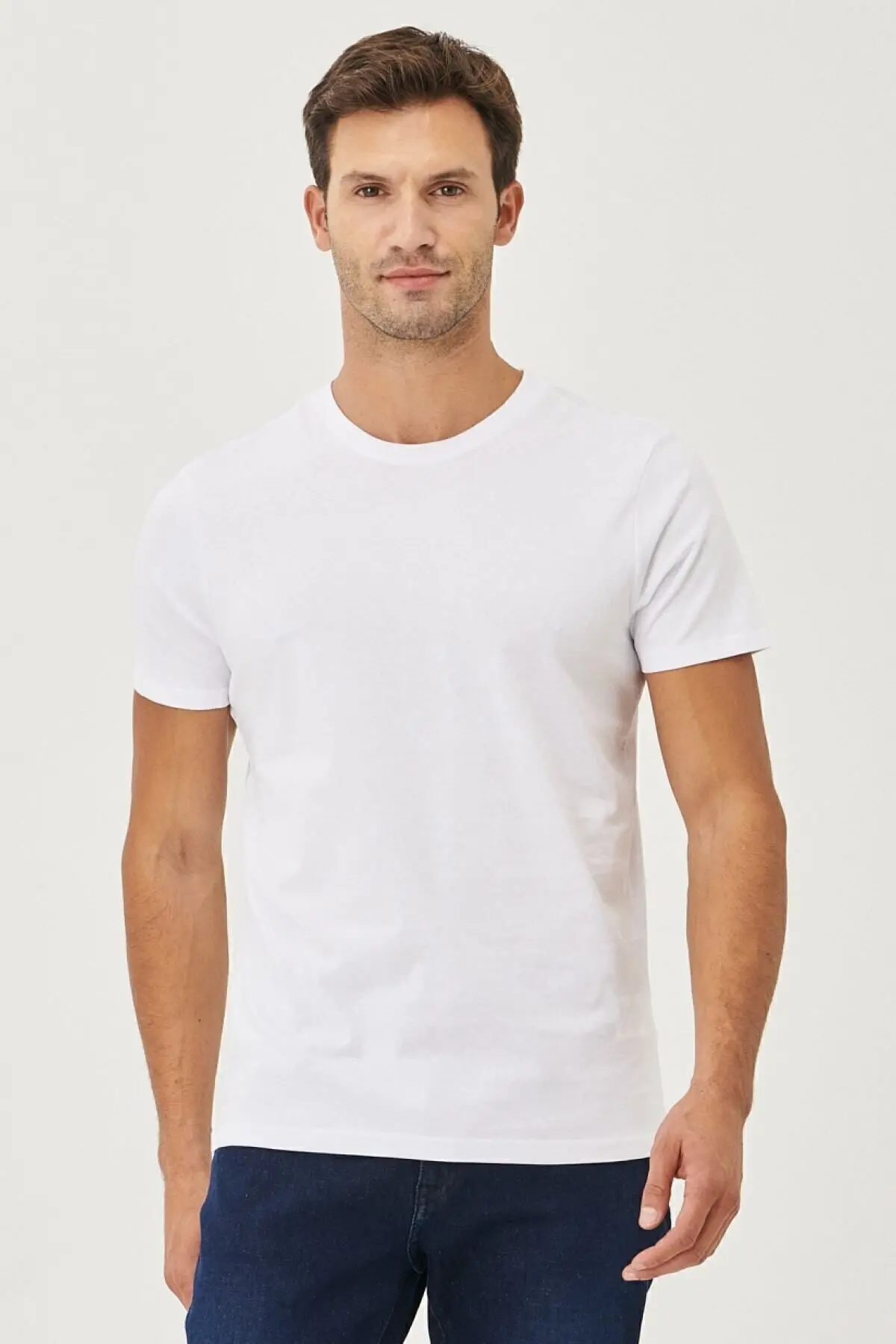 Erkek Siyah-grimelanj-beyaz-antrasit-kgri Slim Fit Bisiklet Yaka %100 Pamuk 5'li Basic Tişört Paketi
