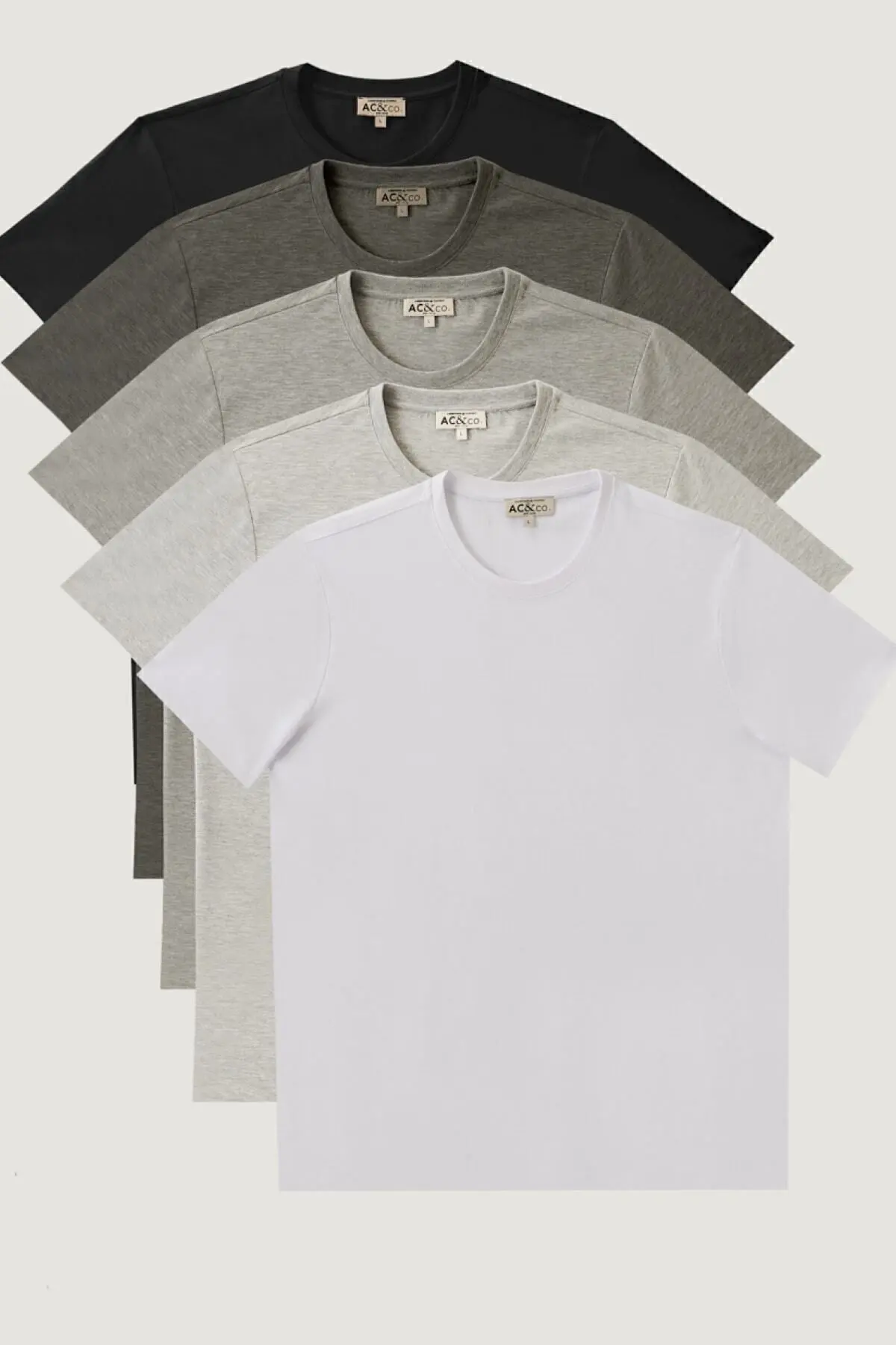 Erkek Siyah-grimelanj-beyaz-antrasit-kgri Slim Fit Bisiklet Yaka %100 Pamuk 5'li Basic Tişört Paketi